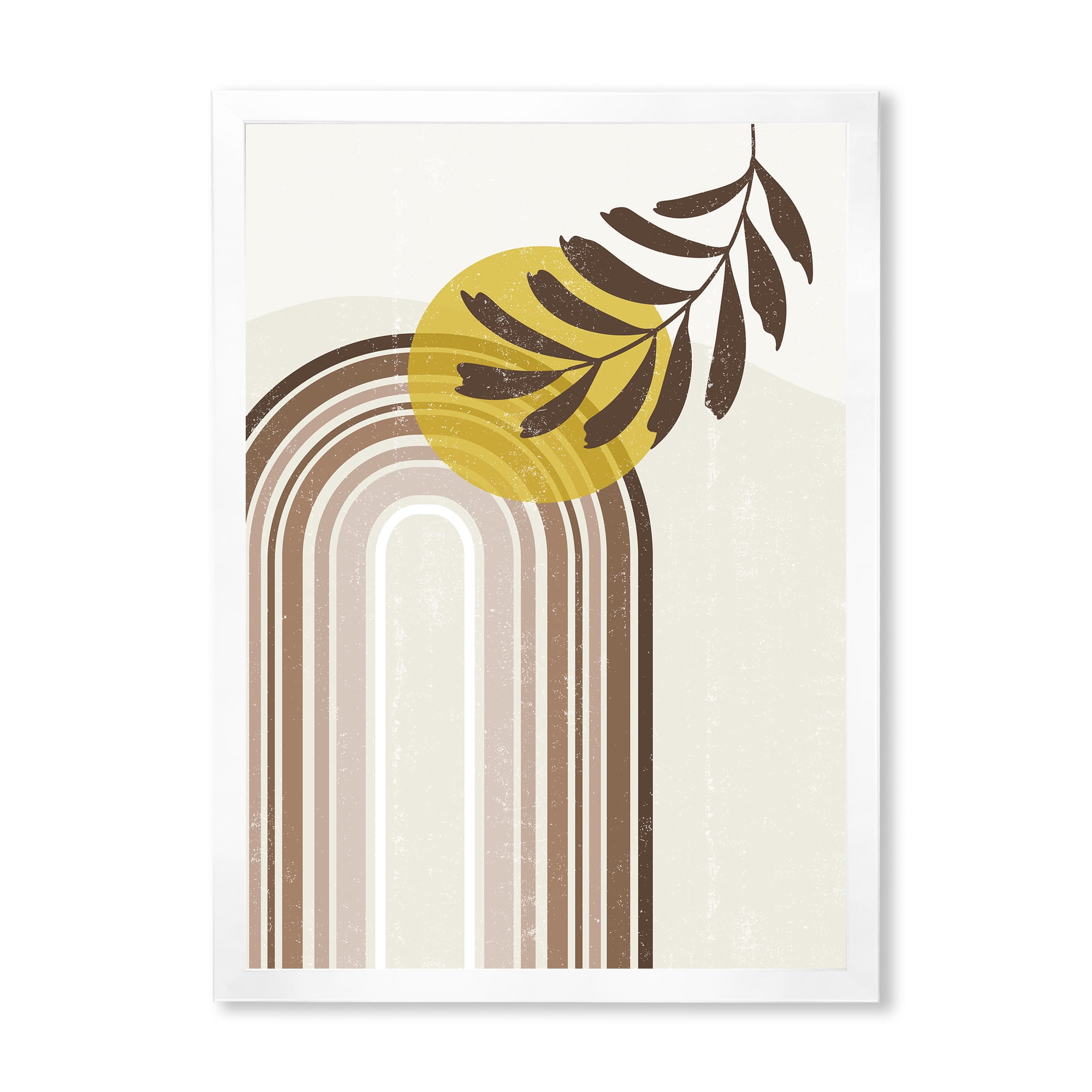 Designart 'Abstract Moon and Sun With Leaf In Earth Tones' Modern Framed Art Print