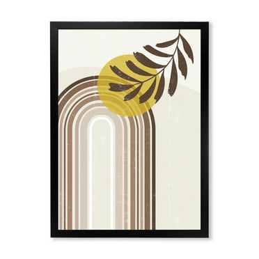 Designart 'Abstract Moon and Sun With Leaf In Earth Tones' Modern Framed Art Print