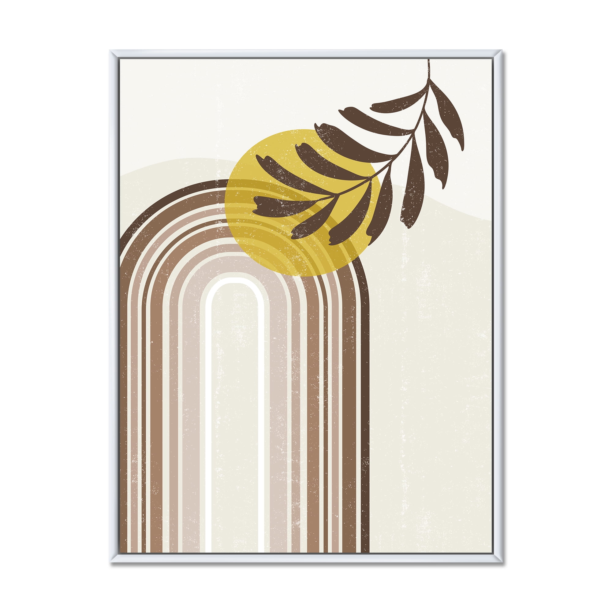Designart 'Abstract Moon and Sun With Leaf In Earth Tones' Modern Framed Canvas Wall Art Print