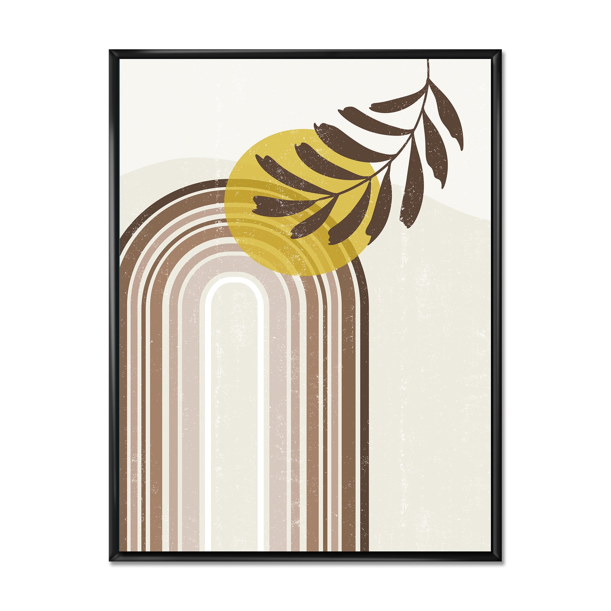 Designart 'Abstract Moon and Sun With Leaf In Earth Tones' Modern Framed Canvas Wall Art Print