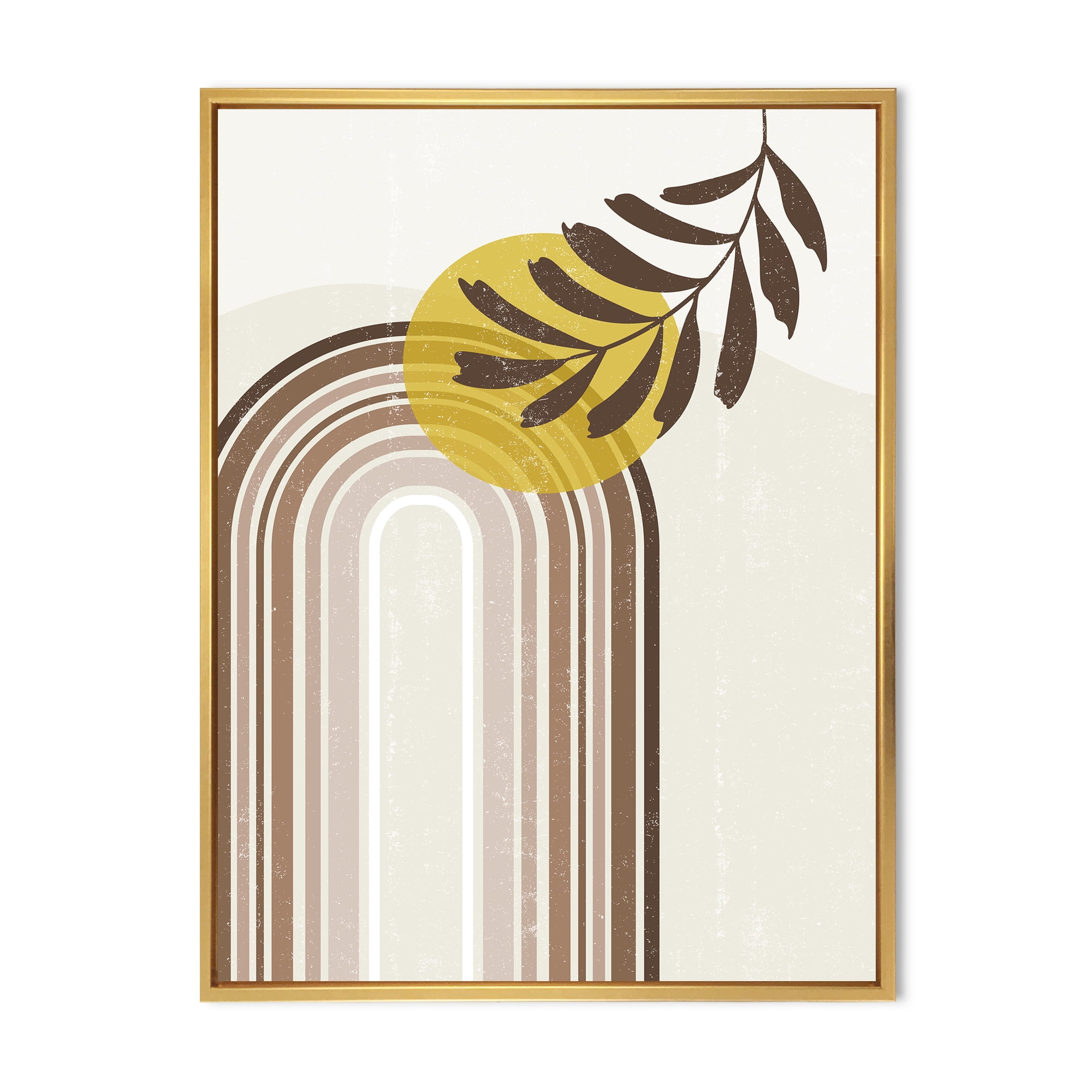 Designart 'Abstract Moon and Sun With Leaf In Earth Tones' Modern Framed Canvas Wall Art Print