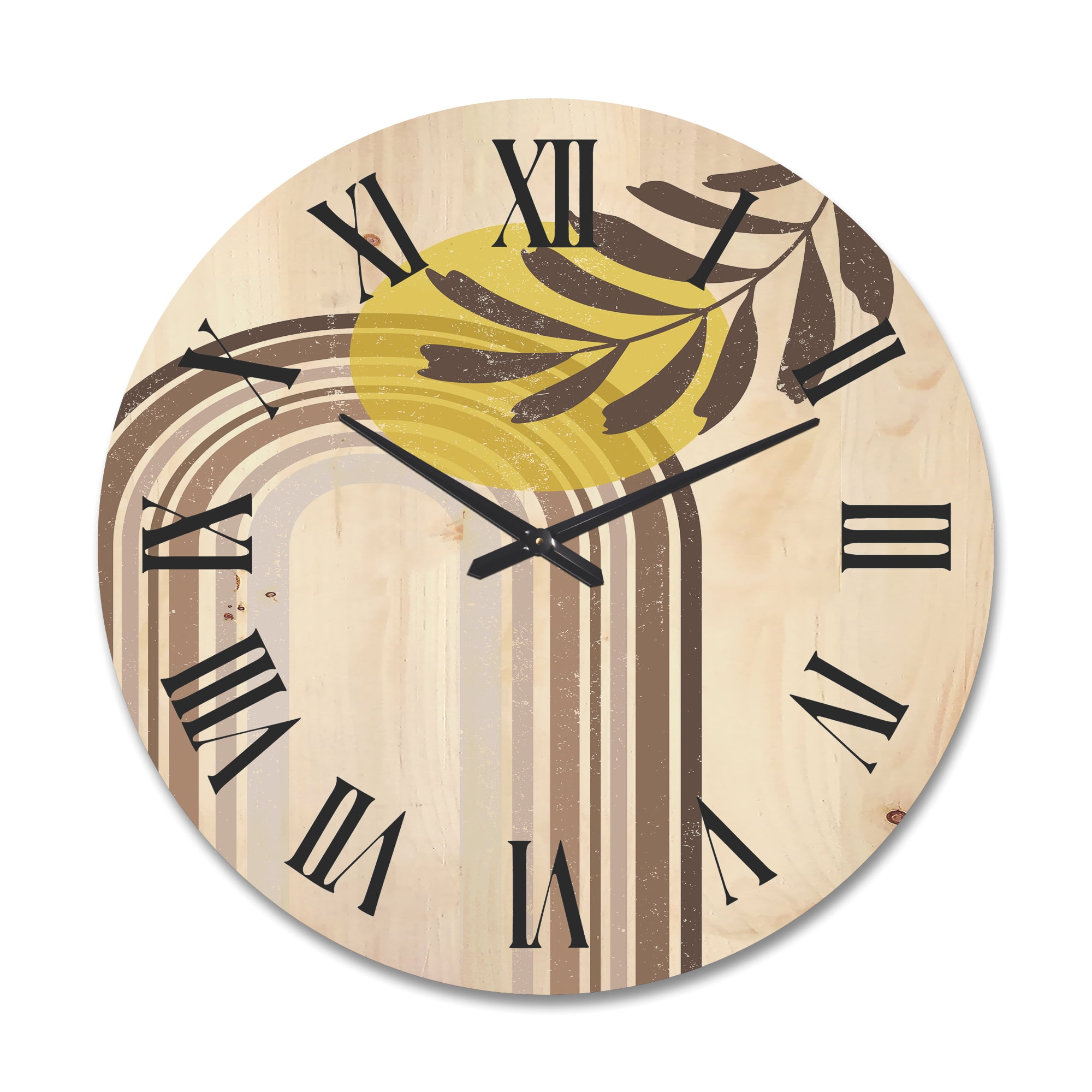 Designart 'Abstract Moon and Sun With Leaf In Earth Tones' Modern Wood Wall Clock