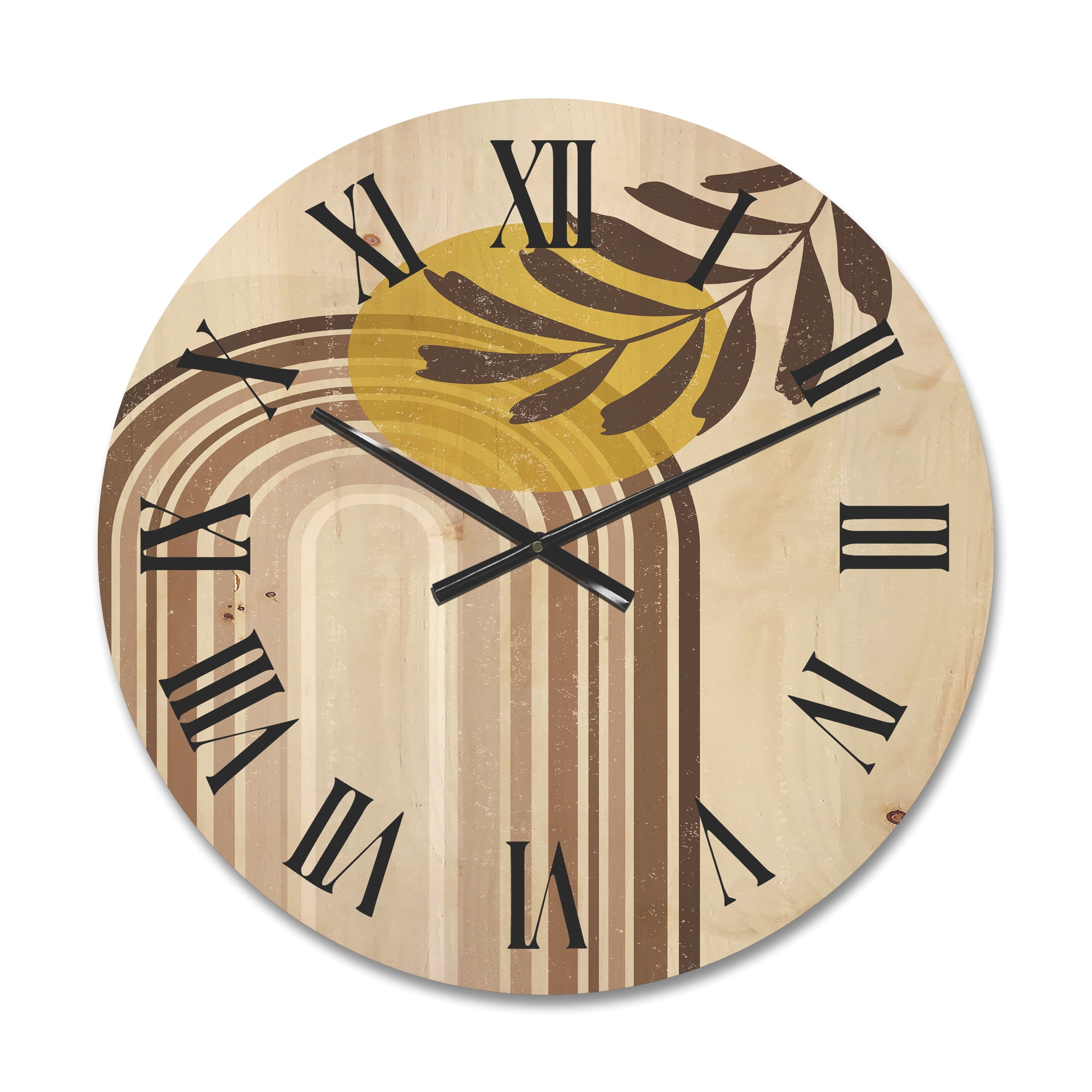 Designart 'Abstract Moon and Sun With Leaf In Earth Tones' Modern Wood Wall Clock