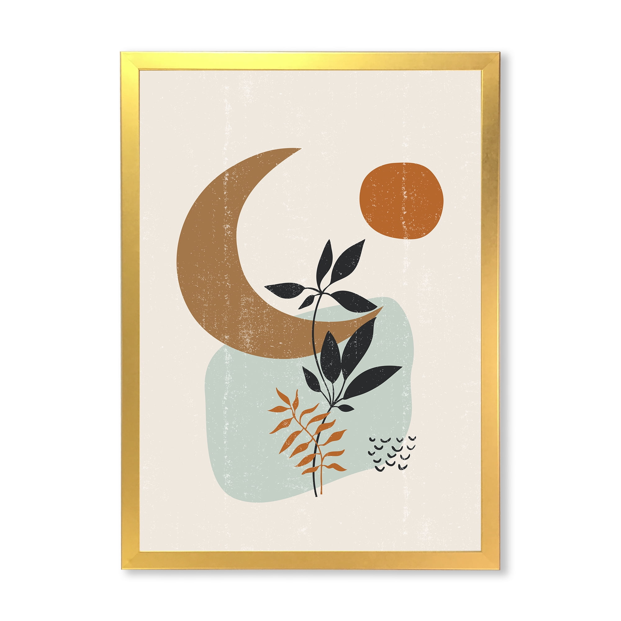 Designart 'Abstract Moon and Sun With Minimal Plants' Modern Framed Art Print