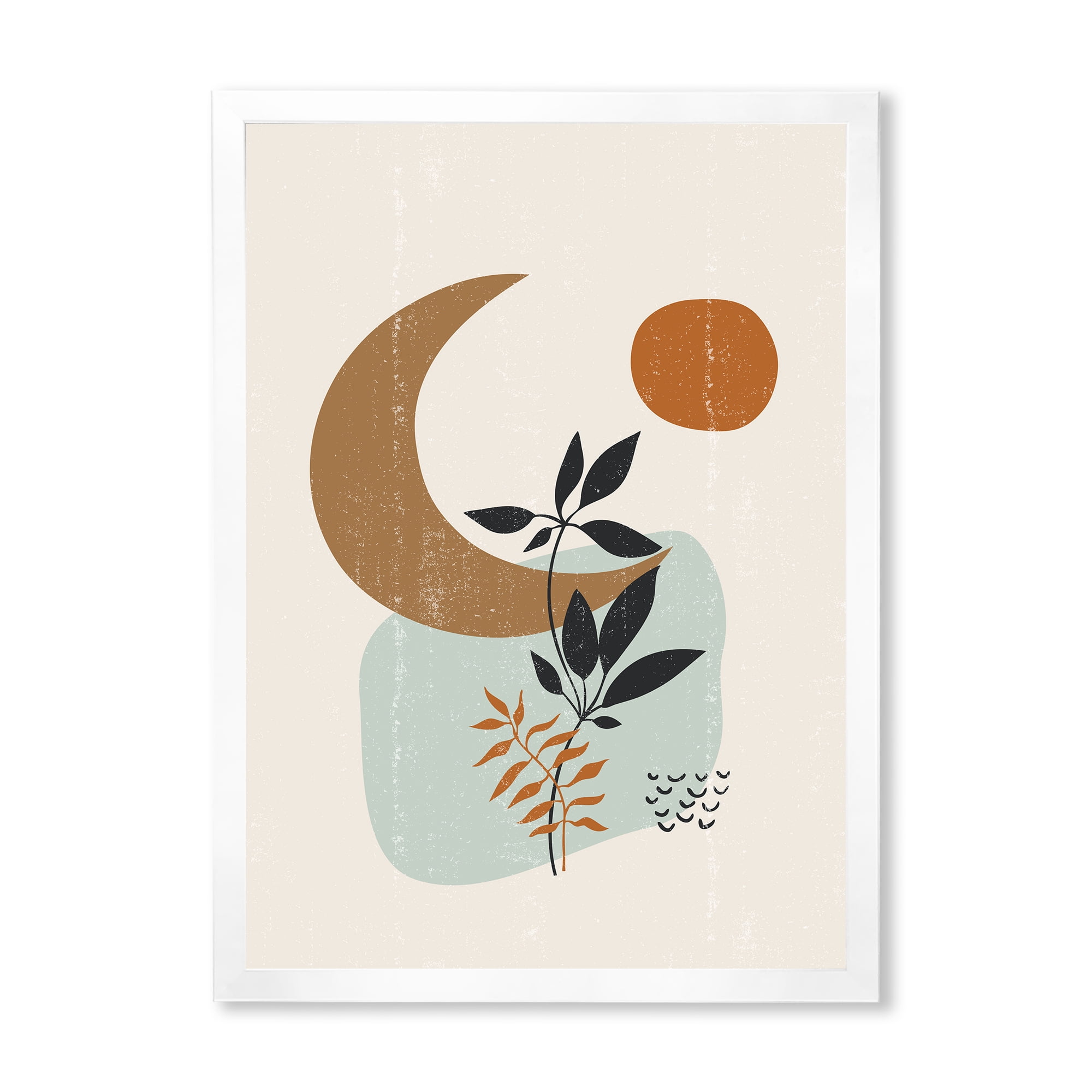 Designart 'Abstract Moon and Sun With Minimal Plants' Modern Framed Art Print