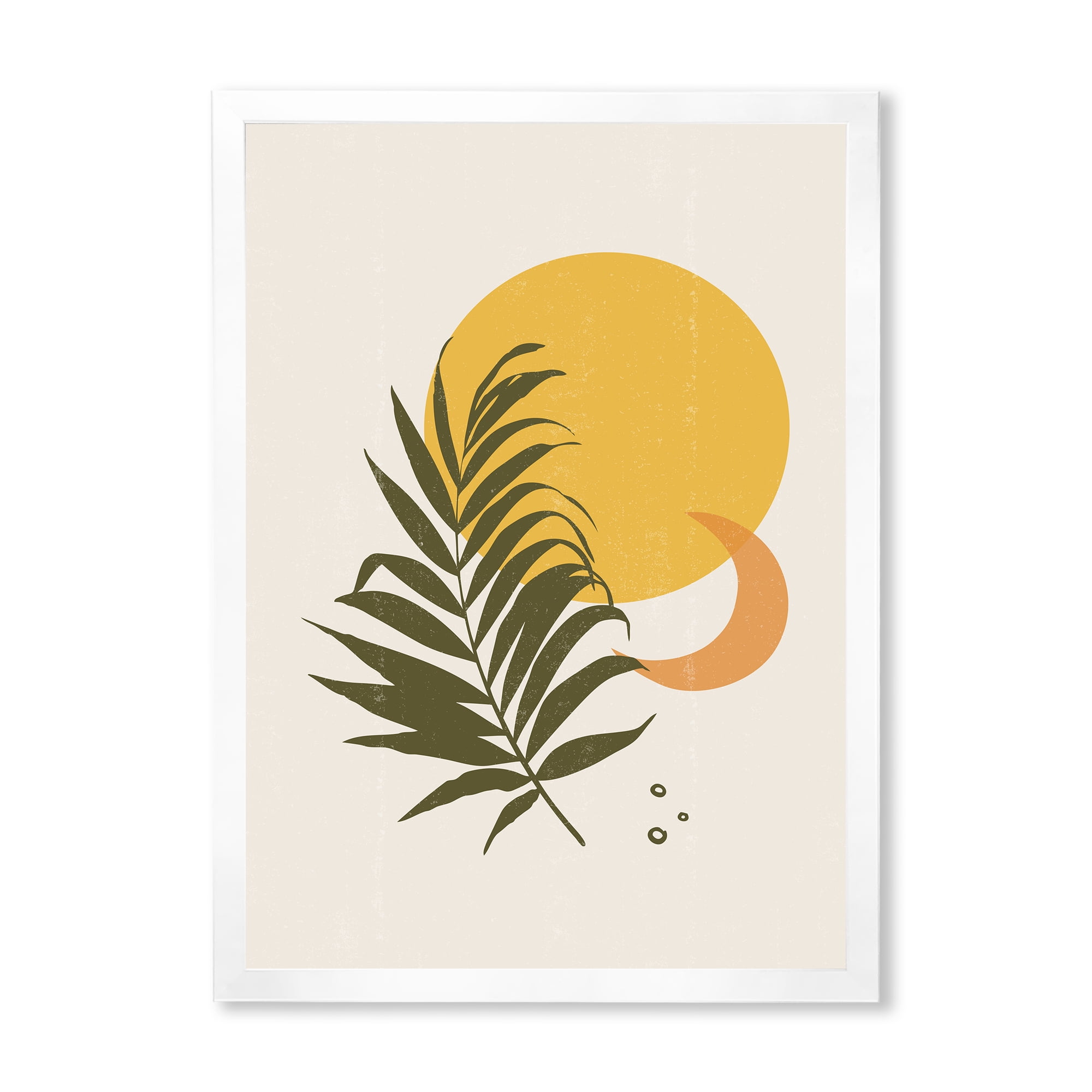 Designart 'Abstract Moon and Yellow Sun With Tropical Leaf I' Modern Framed Art Print
