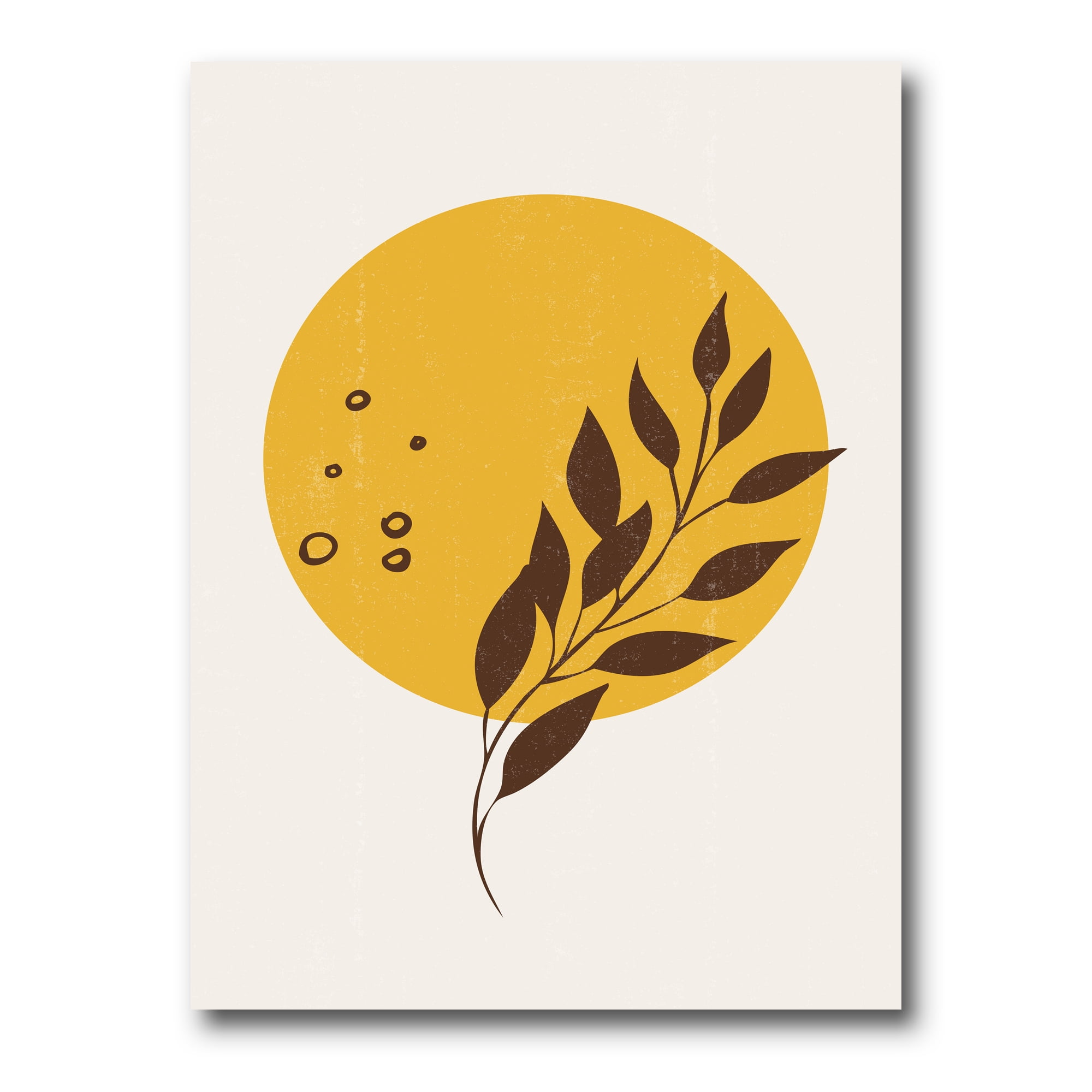 Designart ' Abstract Moon and Yellow Sun With Tropical Leaf II ' Modern Canvas Wall Art Print