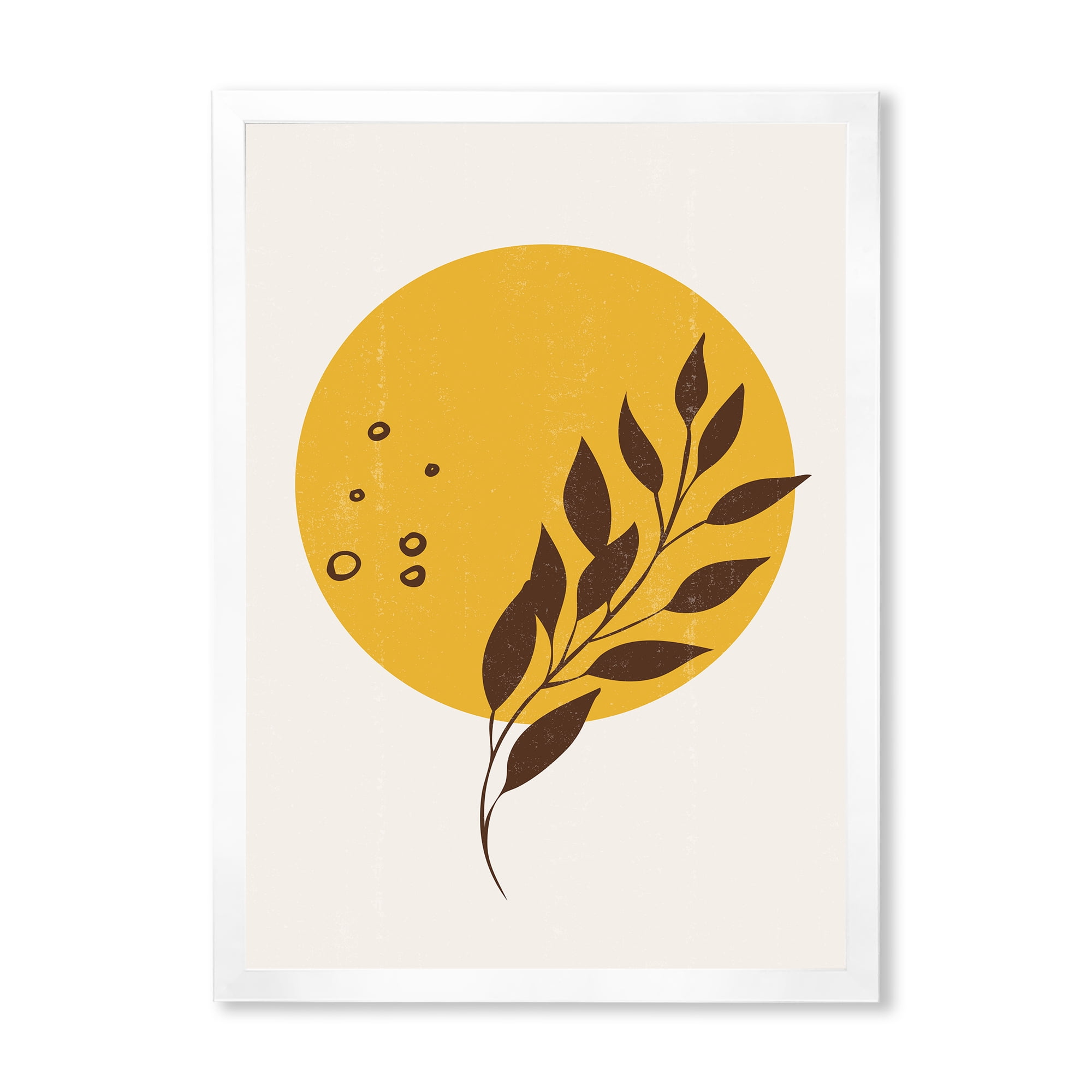 Designart 'Abstract Moon and Yellow Sun With Tropical Leaf II' Modern Framed Art Print
