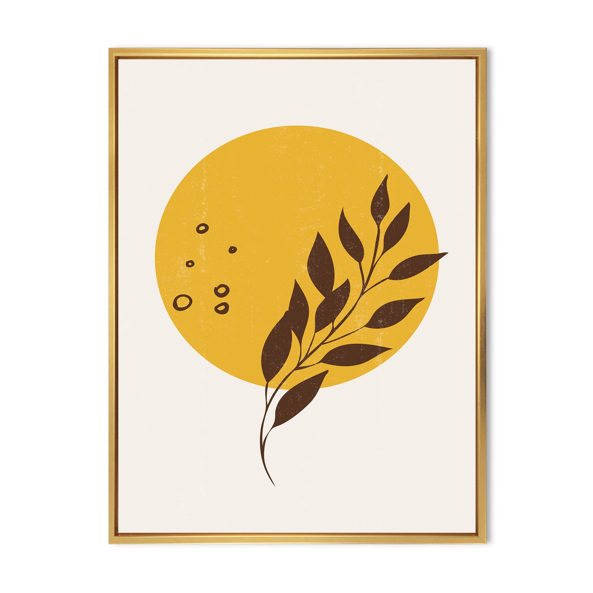 Designart 'Abstract Moon and Yellow Sun With Tropical Leaf II' Modern Framed Canvas Wall Art Print