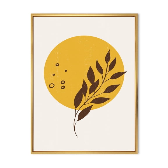 Designart 'Abstract Moon and Yellow Sun With Tropical Leaf II' Modern Framed Canvas Wall Art Print