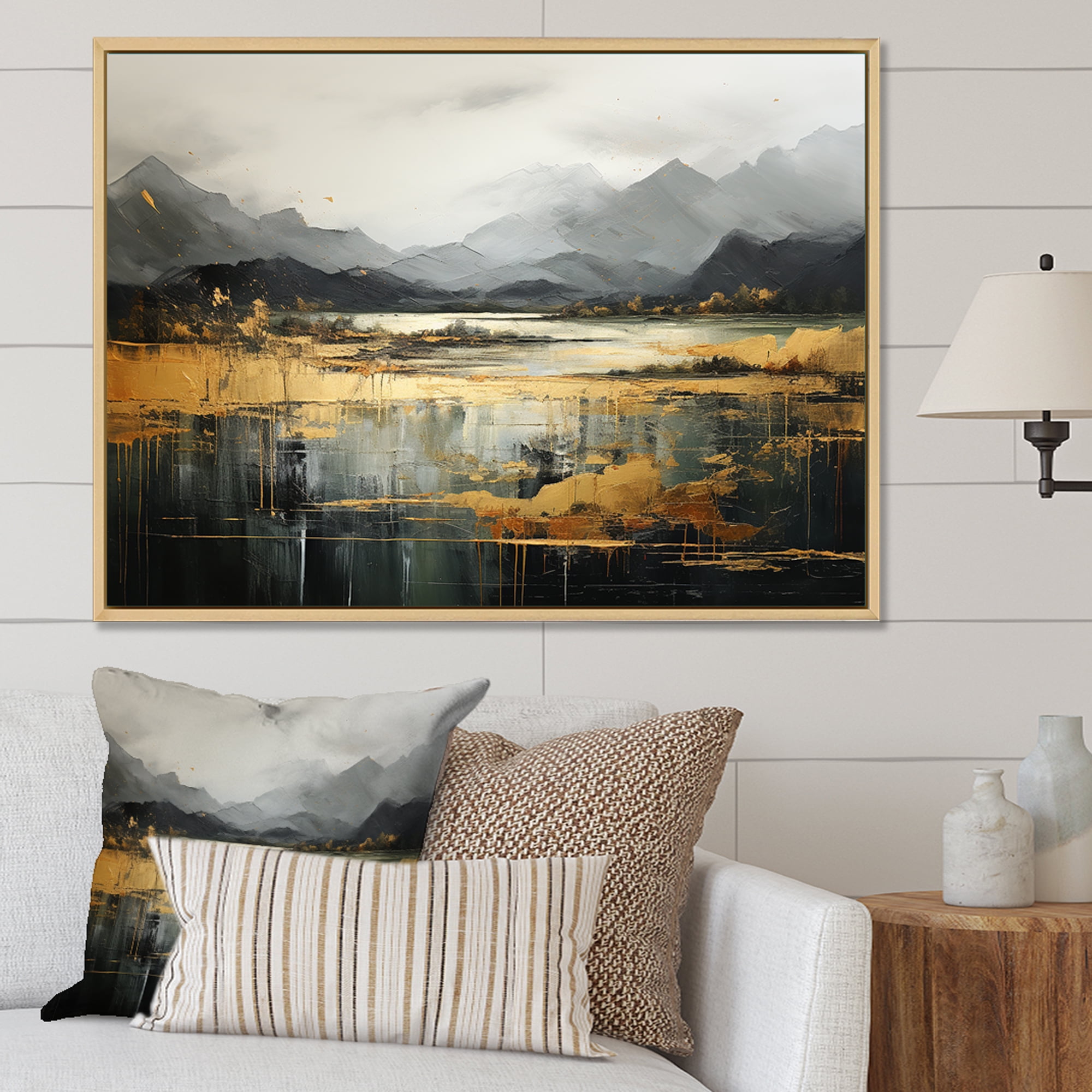 Designart "Abstract Mountain Majesty Grey and Yellow Lands IV