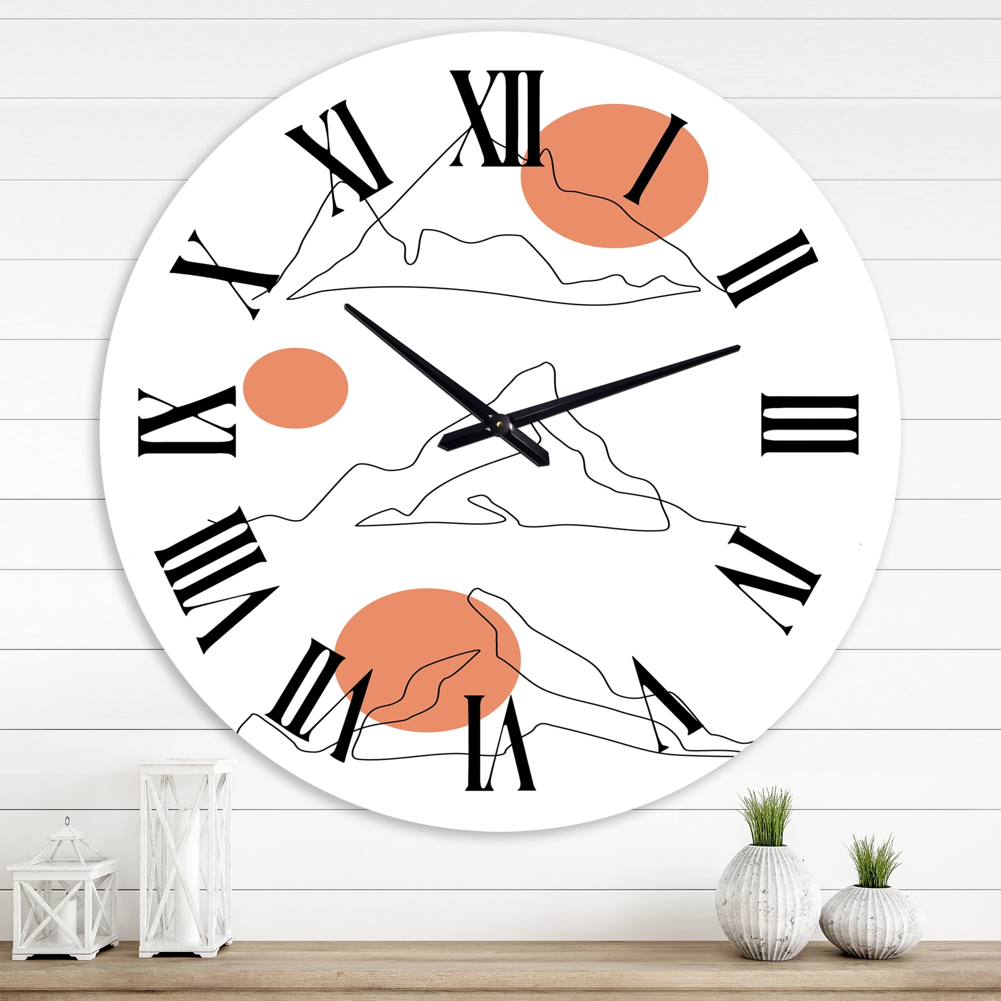 Designart 'Abstract Mountain Range With Red Moons' Modern Wall Clock