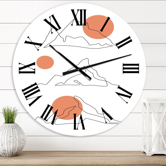 Designart 'Abstract Mountain Range With Red Moons' Modern Wall Clock