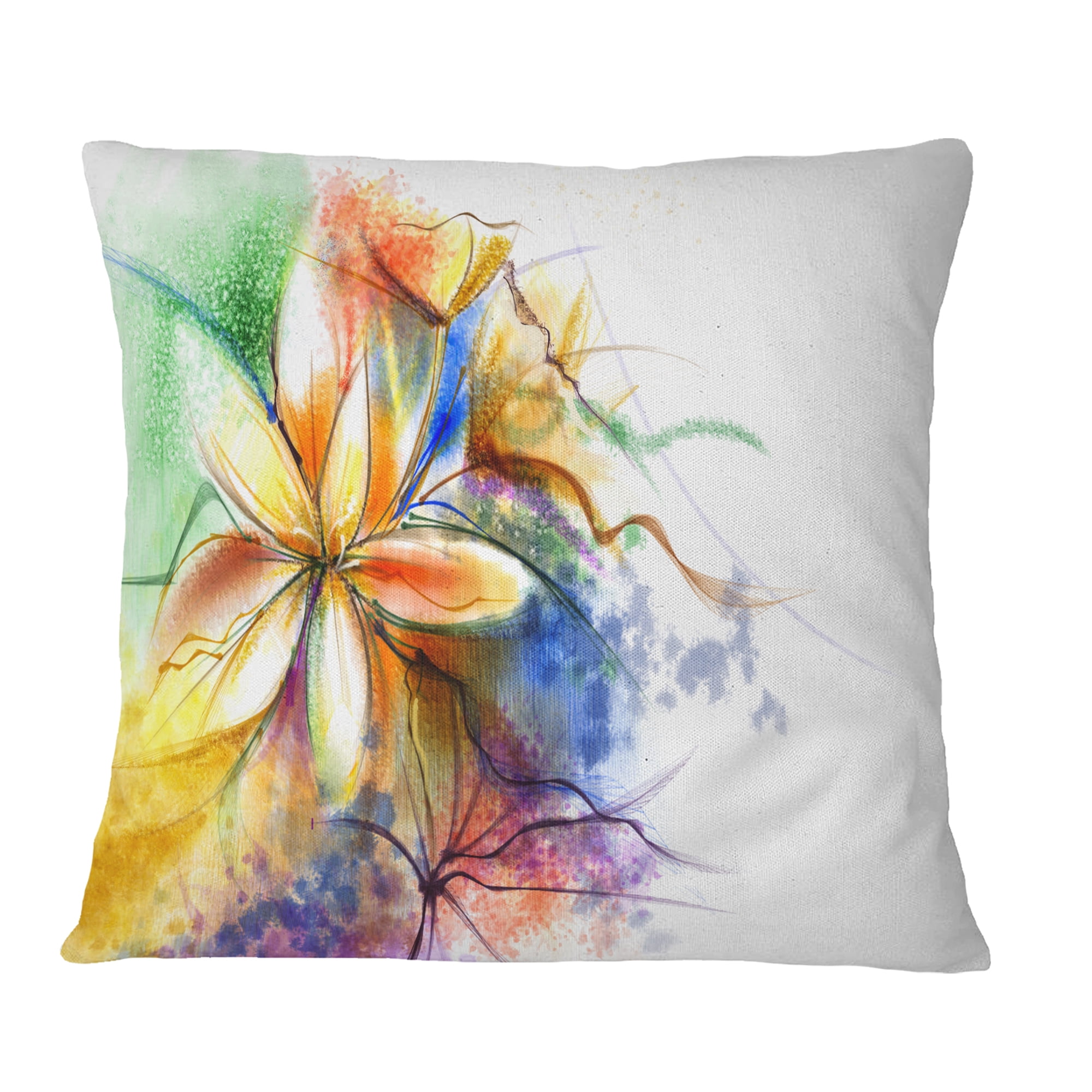 Designart Abstract Multi color Flower Fusion - Flower Throw Pillow - 18x18