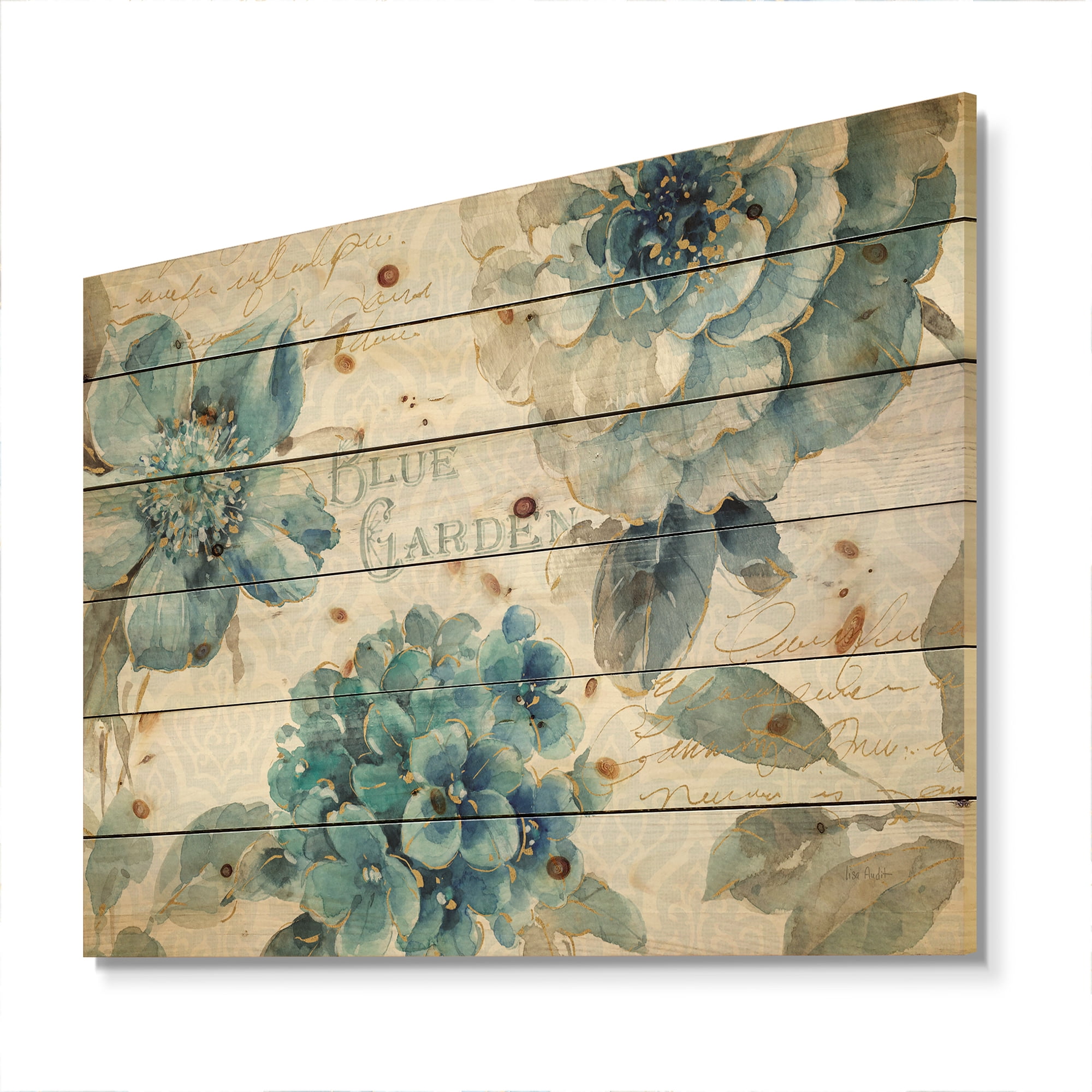 Designart 'Abstract My Greenhouse Cottage Flowers I' Farmhouse Print on Natural Pine Wood