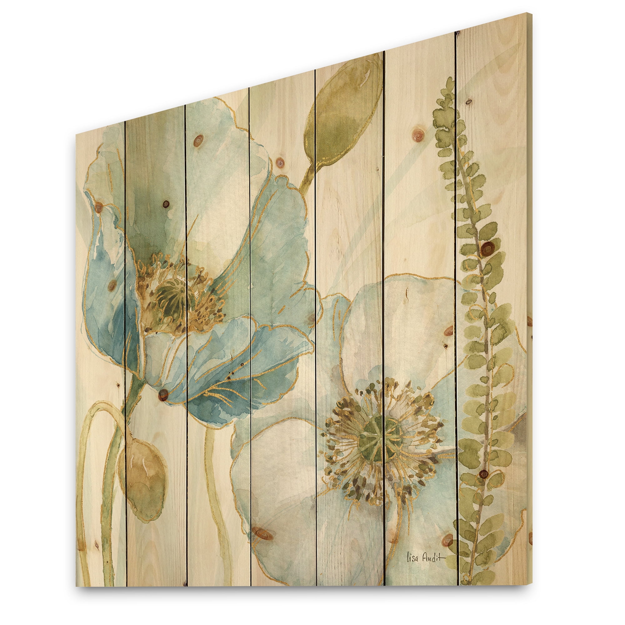 Designart 'Abstract My Greenhouse Cottage Flowers III' Traditional Print on Natural Pine Wood