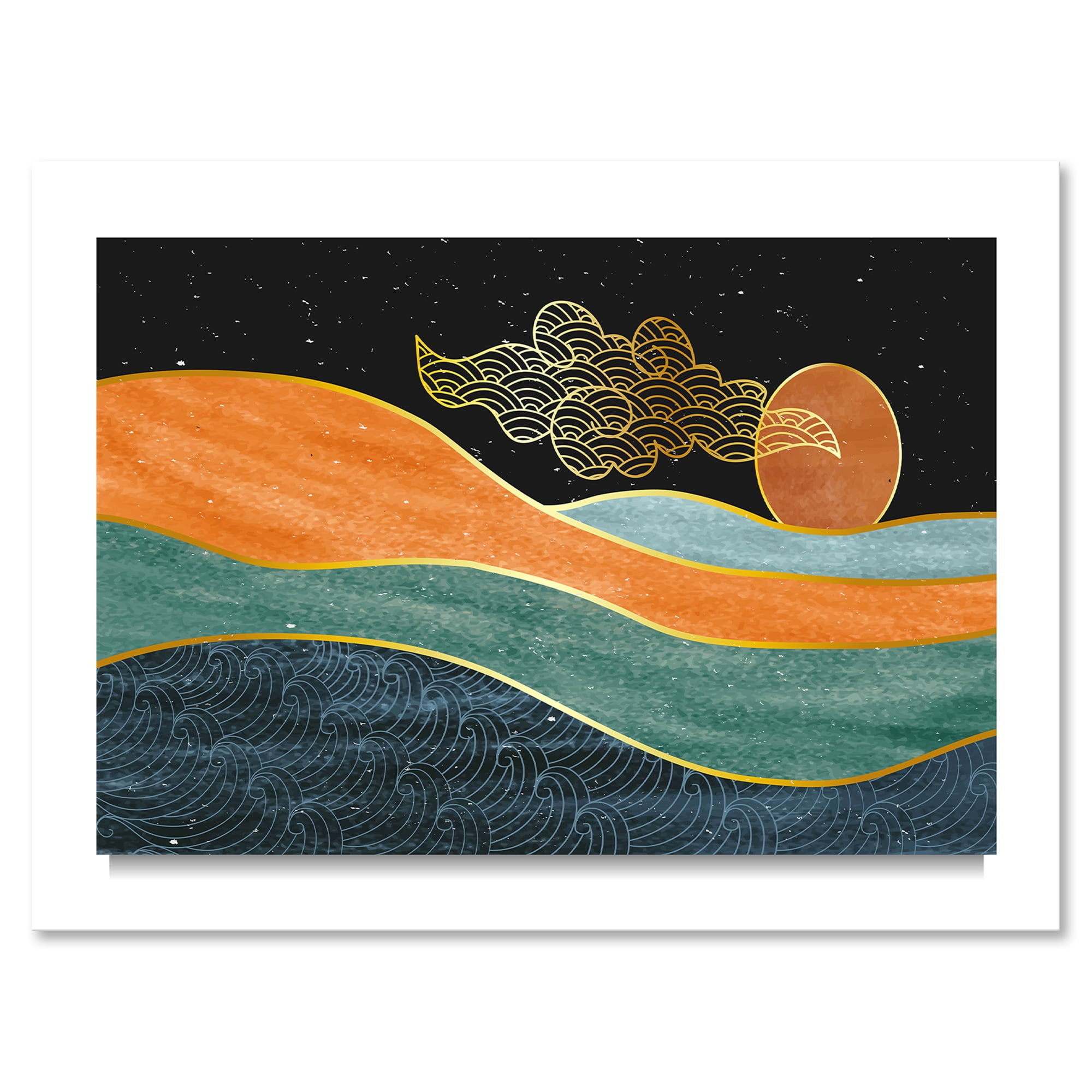 Designart ' Abstract Nature Sea Sun Sky Mountain Landscape ' Modern Canvas Wall Art Print