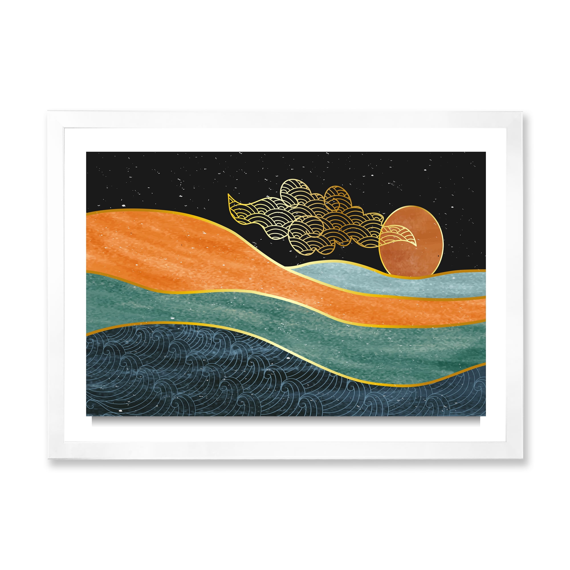 Designart 'Abstract Nature Sea Sun Sky Mountain Landscape' Modern Framed Art Print