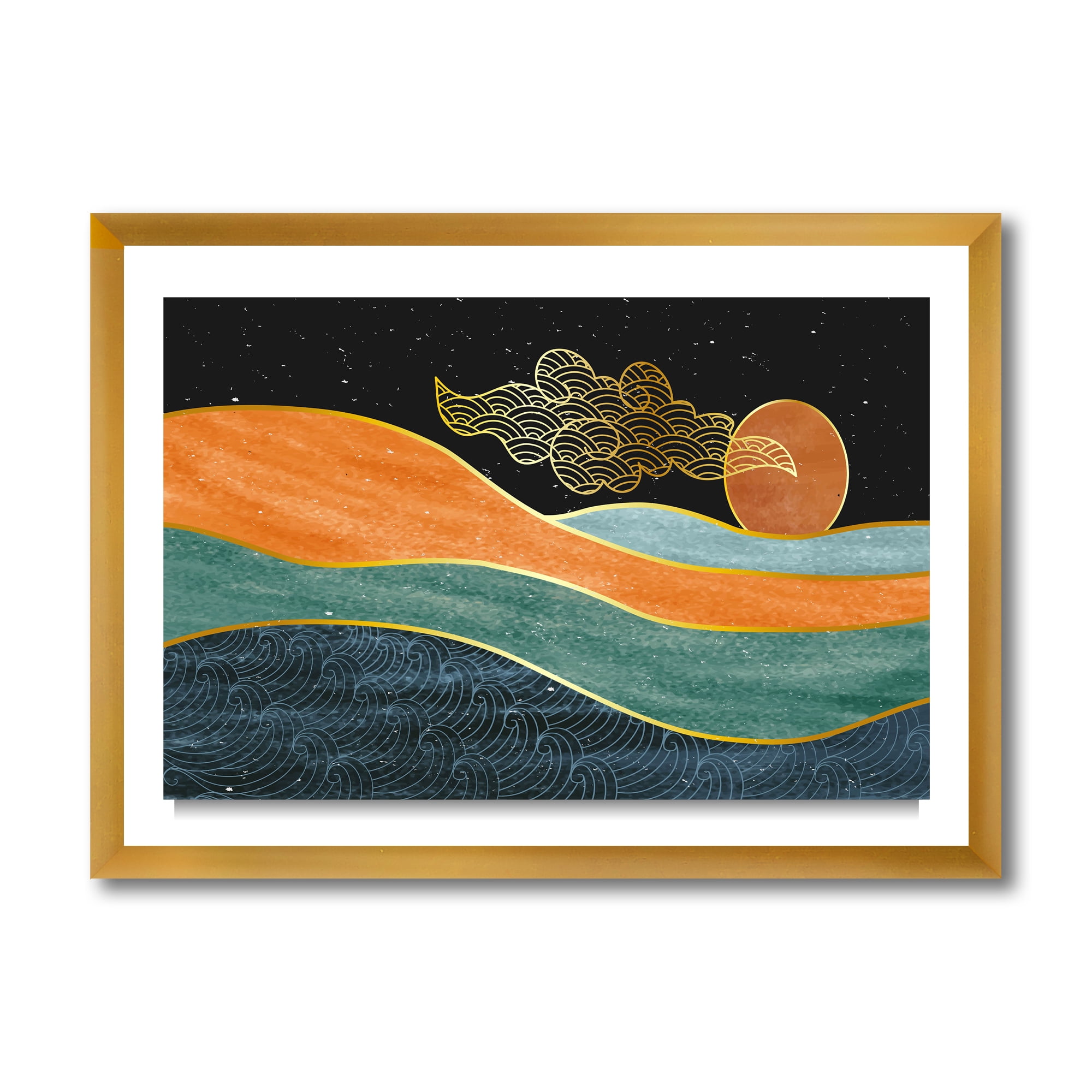 Designart 'Abstract Nature Sea Sun Sky Mountain Landscape' Modern Framed Art Print