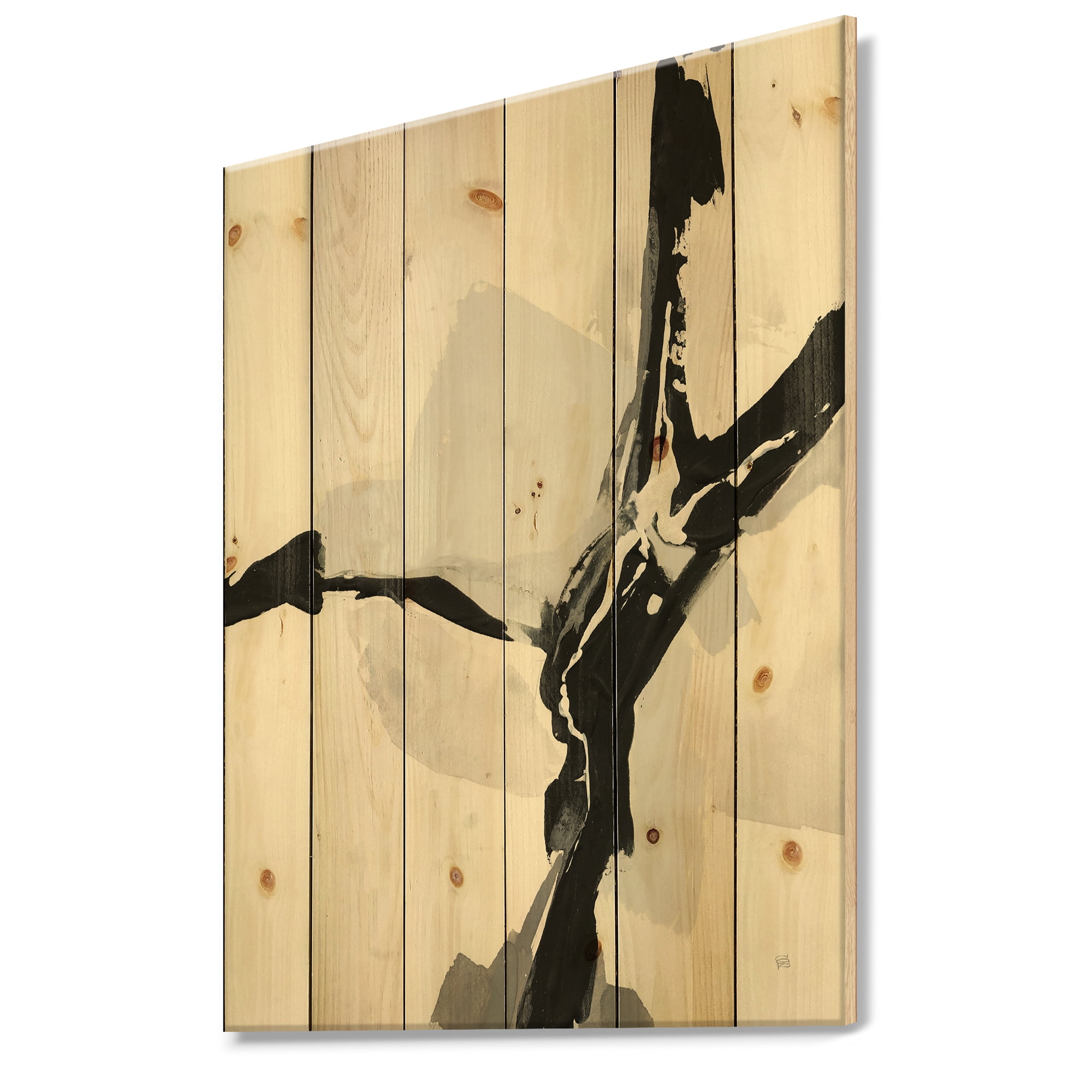 Designart 'Abstract Neutral III' Mid-Century Modern Print on Natural Pine Wood