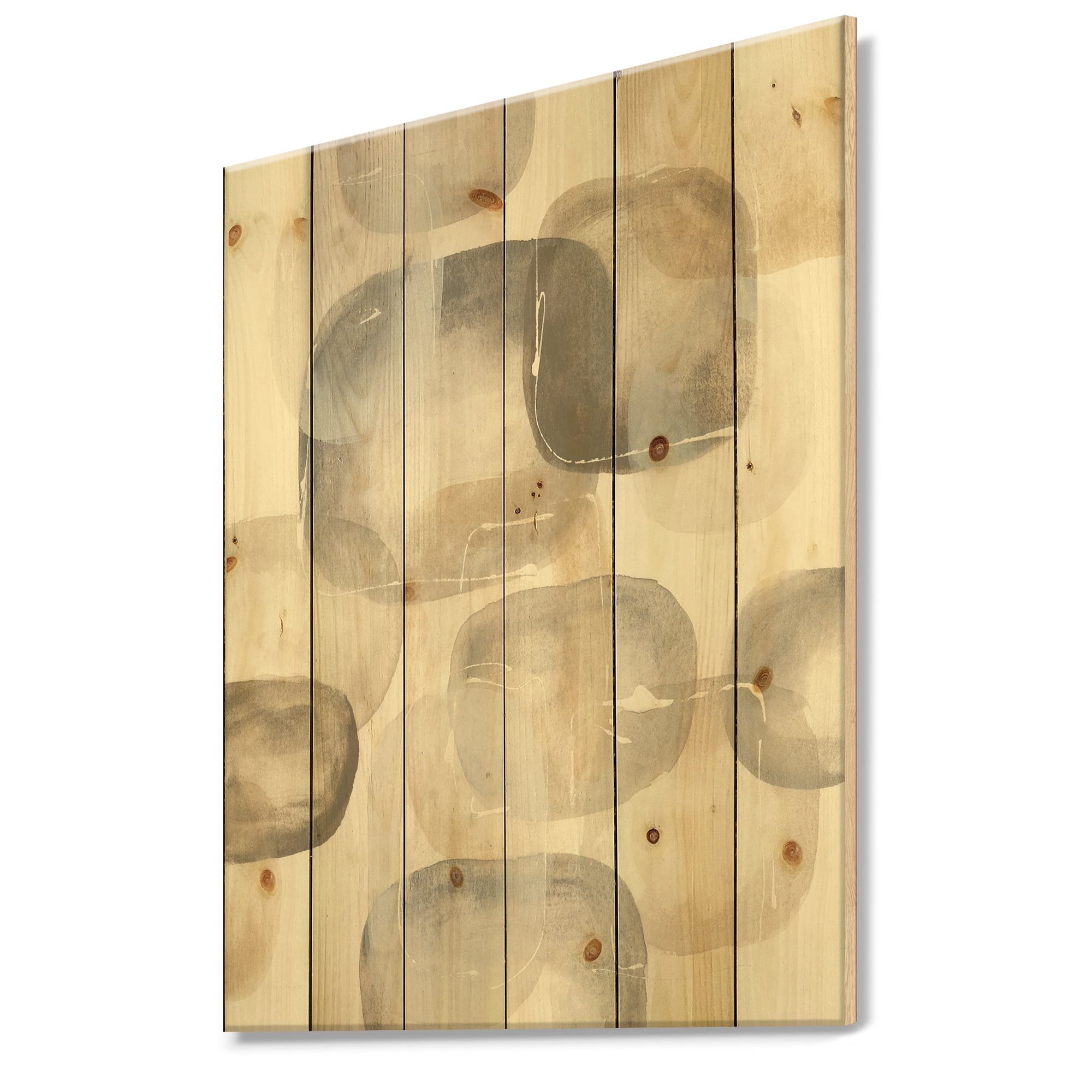Designart 'Abstract Neutral Oval Grey Stones II' Modern Glam Print on Natural Pine Wood