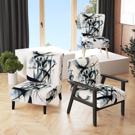 Designart "Abstract Neutral XII" Upholstered Modern Geometric Accent Chair and Modern & Contemporary Arm Chair - Multiple Color & Pattern