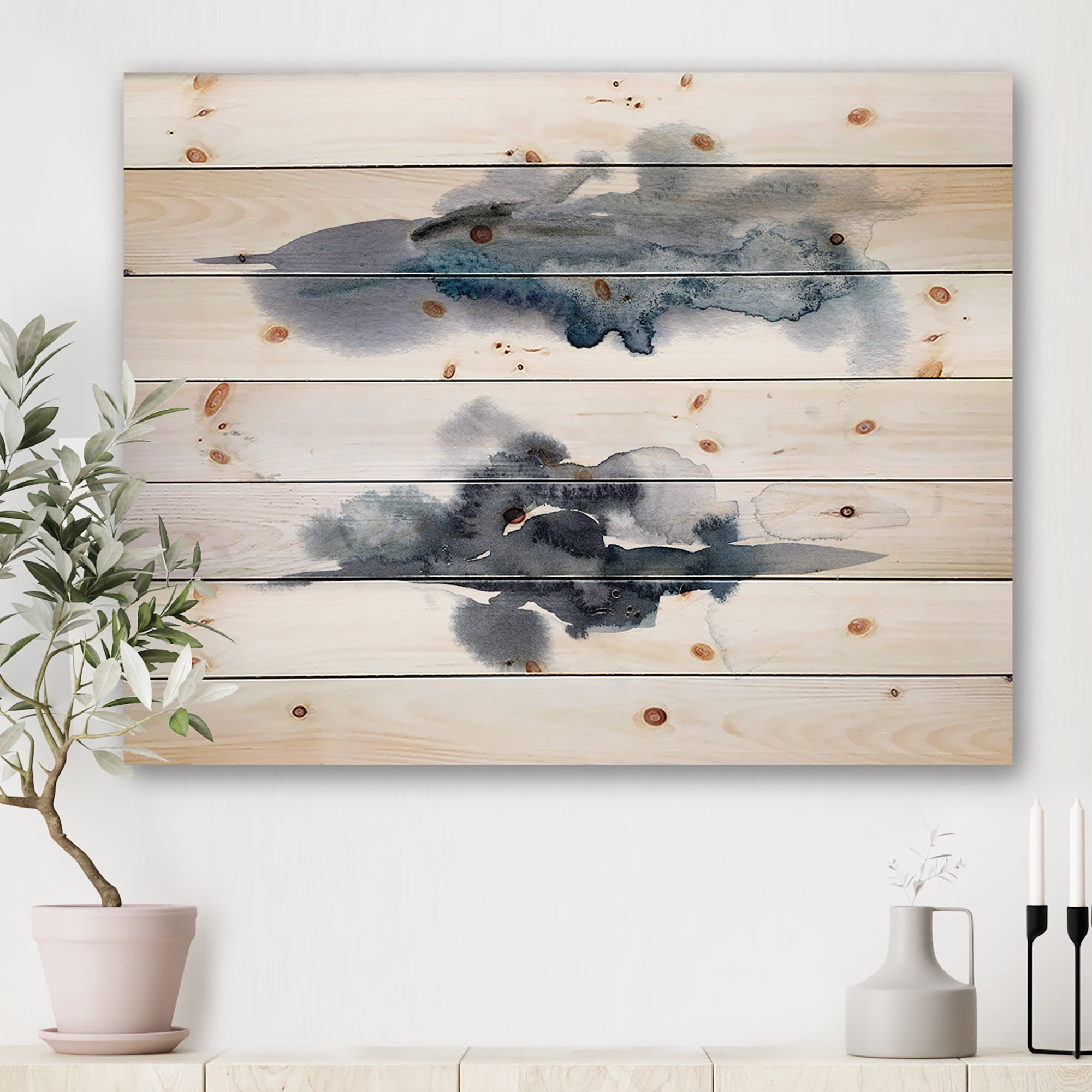 Designart 'Abstract Of Clouds Dark Blue Colored I' Modern Print on Natural Pine Wood