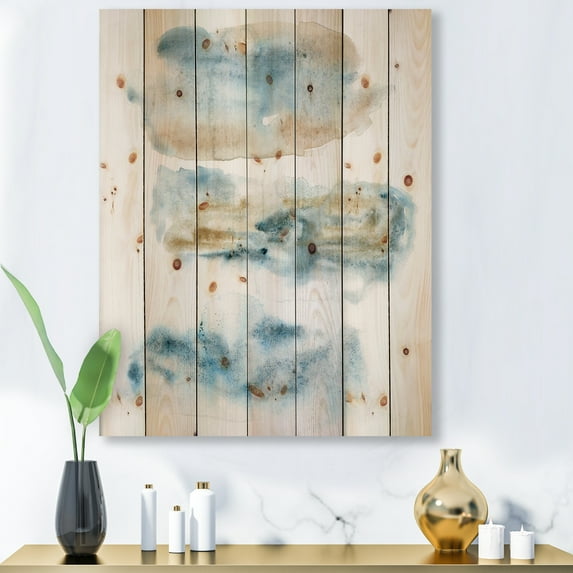 Designart 'Abstract Of Clouds Dark Blue Colored II' Modern Print on Natural Pine Wood