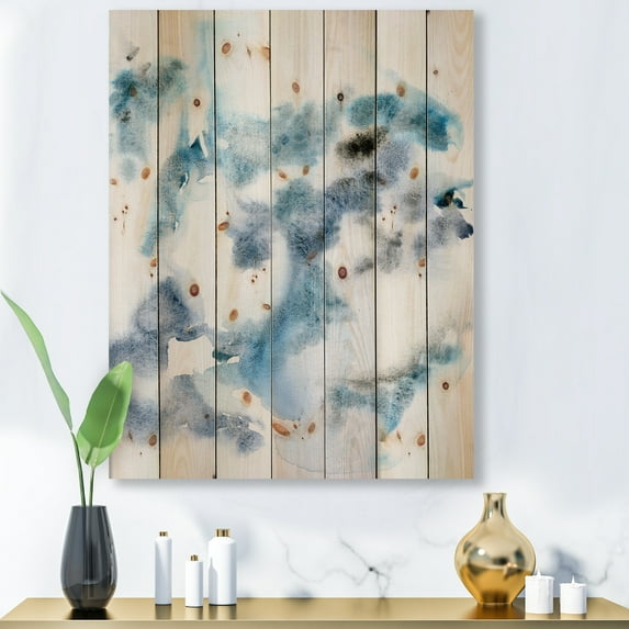 Designart 'Abstract Of Clouds Dark Blue Colored III' Modern Print on Natural Pine Wood