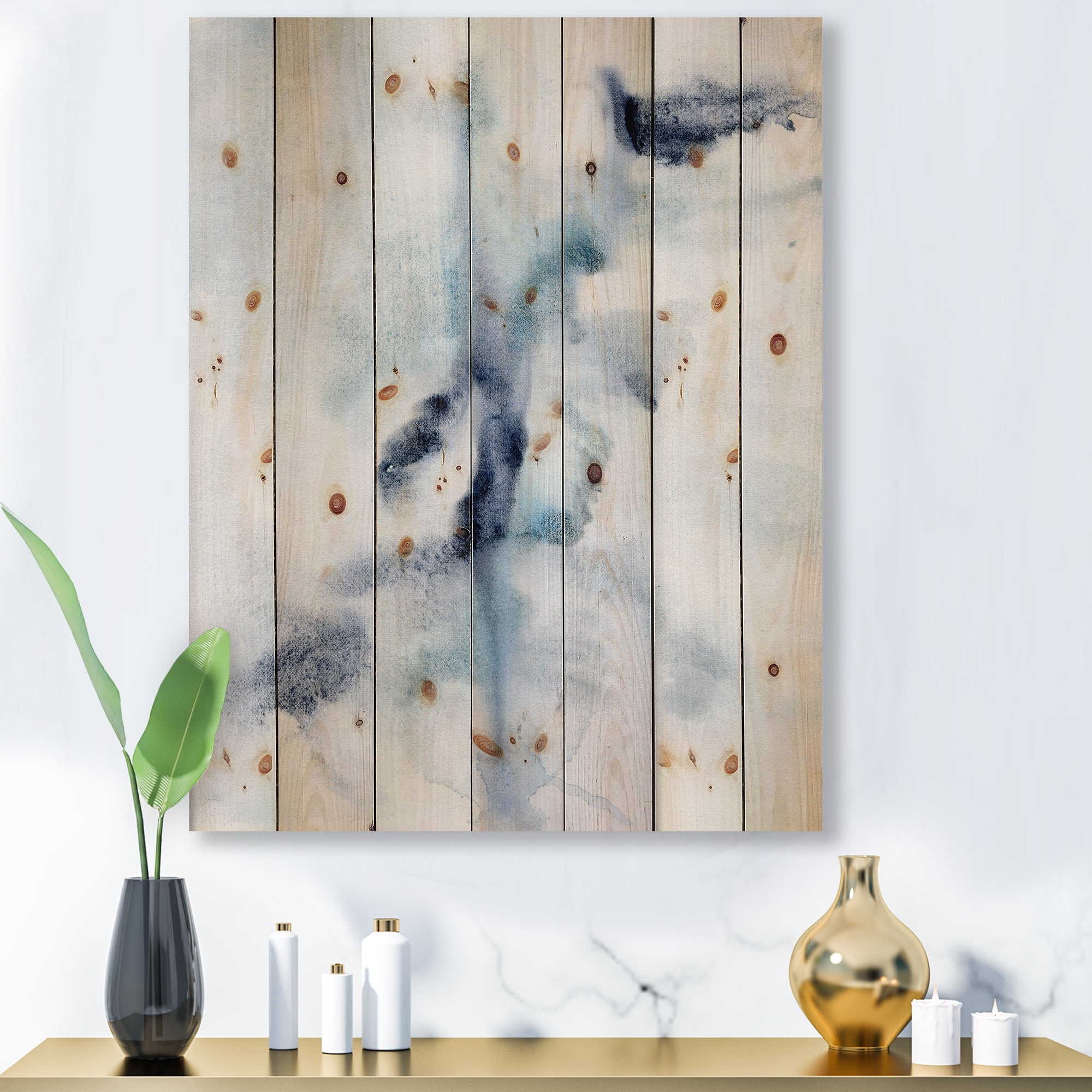 Designart 'Abstract Of Clouds Dark Blue Colored IV' Modern Print on Natural Pine Wood