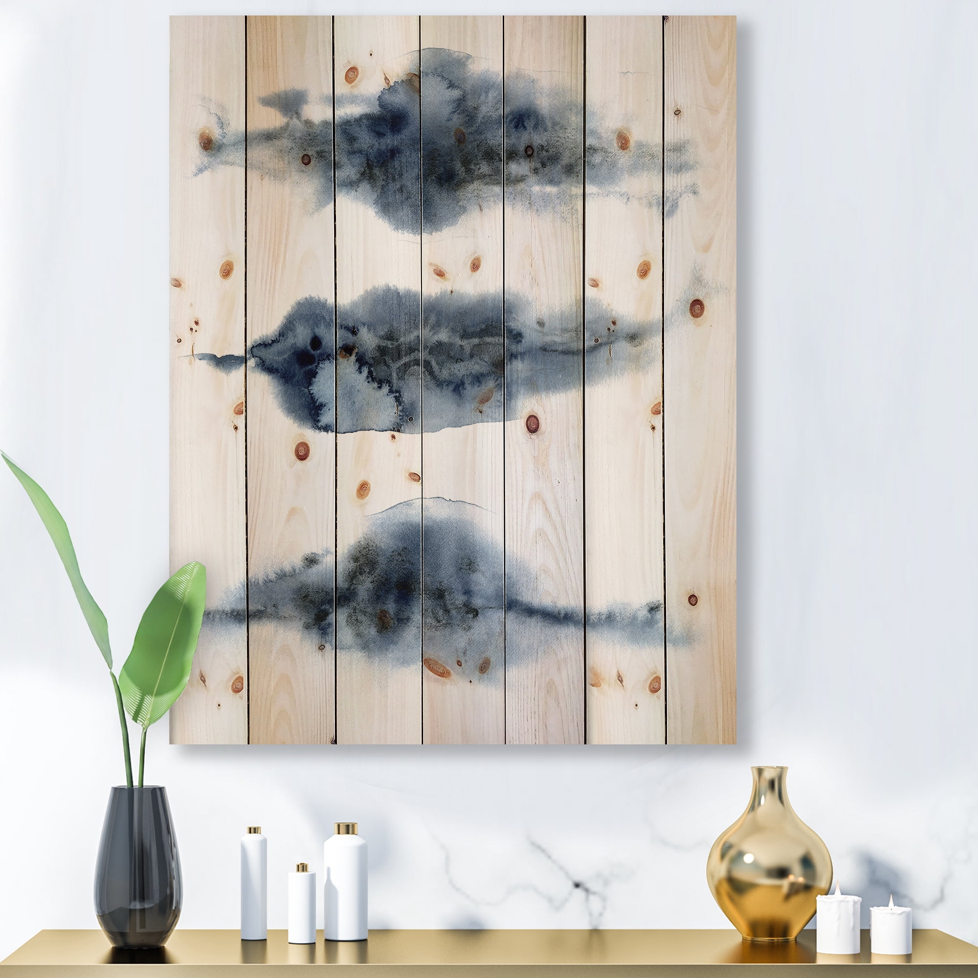 Designart 'Abstract Of Clouds Dark Blue Colored V' Modern Print on Natural Pine Wood