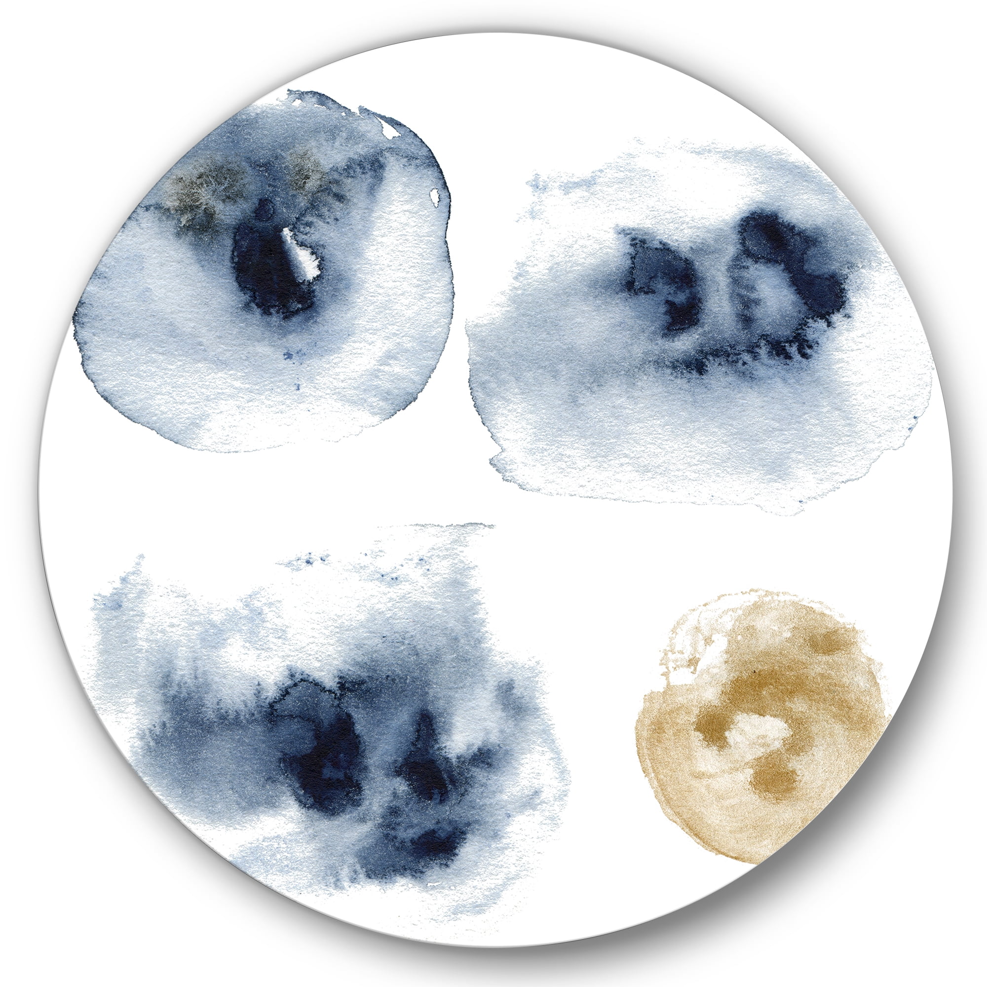 Designart 'Abstract Of Gold and Dark Blue Cloud' Modern Circle Metal Wall Art 36x36 - Disc of 36