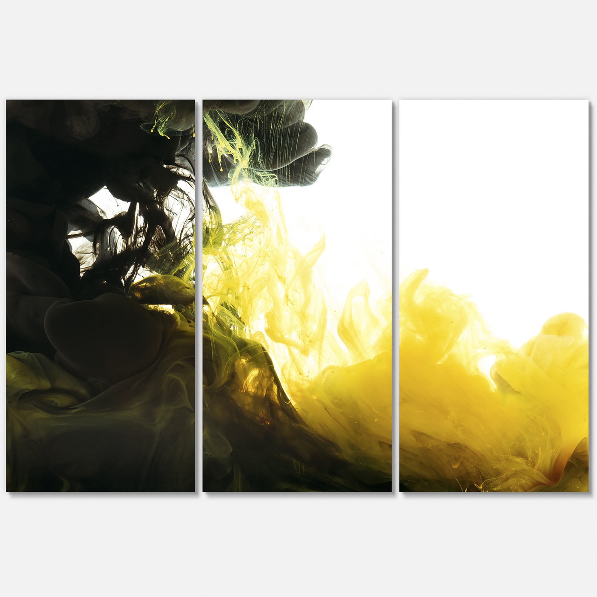 Designart ' Abstract Of Yellow Meeting Black ' Modern Canvas Wall Art Print