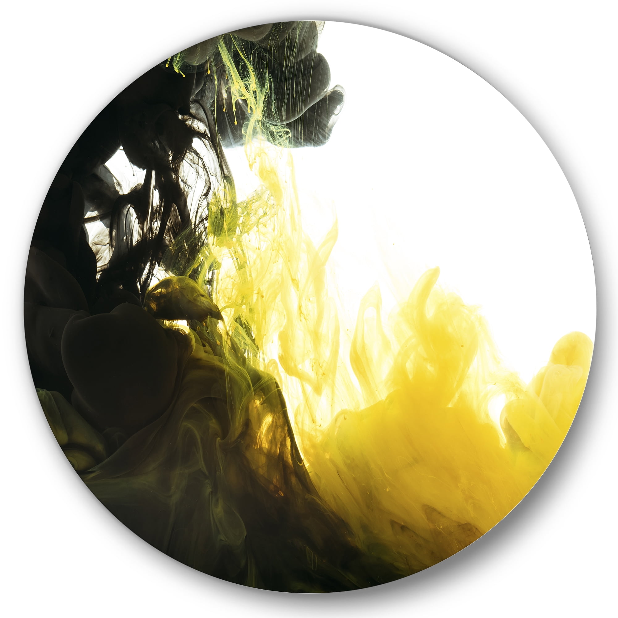 Designart 'Abstract Of Yellow Meeting Black' Modern Circle Metal Wall Art 36x36 - Disc of 36