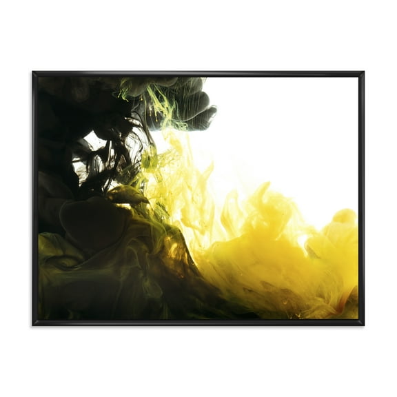 Designart 'Abstract Of Yellow Meeting Black' Modern Framed Canvas Wall Art Print