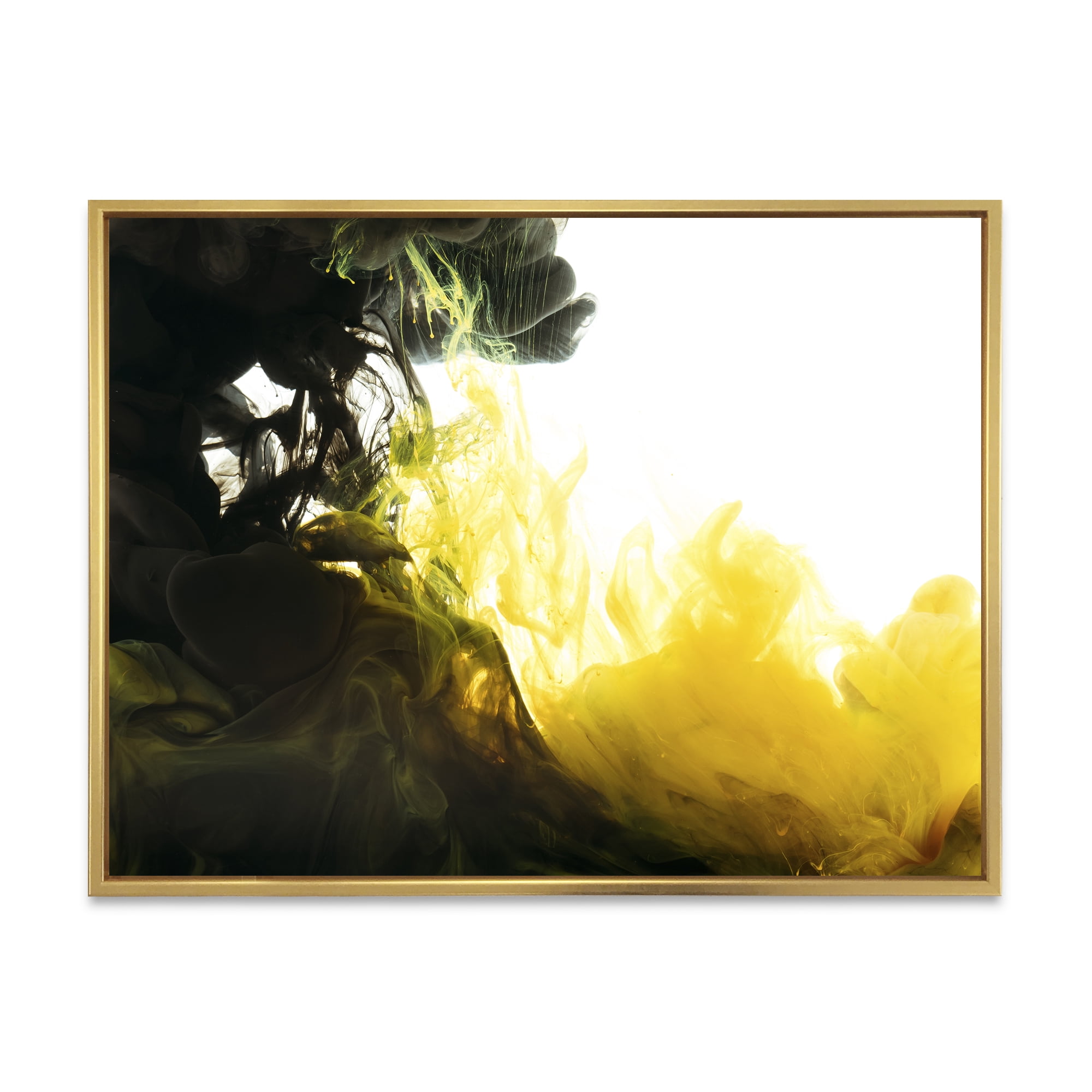 Designart 'Abstract Of Yellow Meeting Black' Modern Framed Canvas Wall Art Print