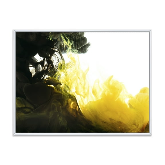 Designart 'Abstract Of Yellow Meeting Black' Modern Framed Canvas Wall Art Print