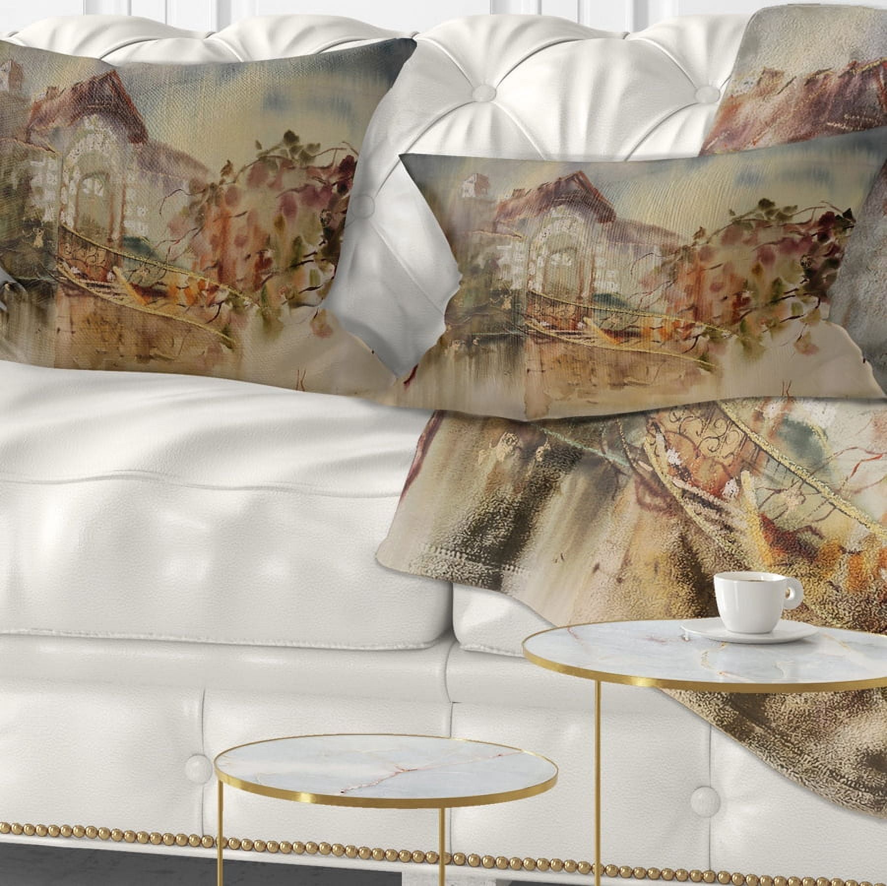 Designart Abstract Old Building Watercolor - Abstract Throw Pillow - 12x20