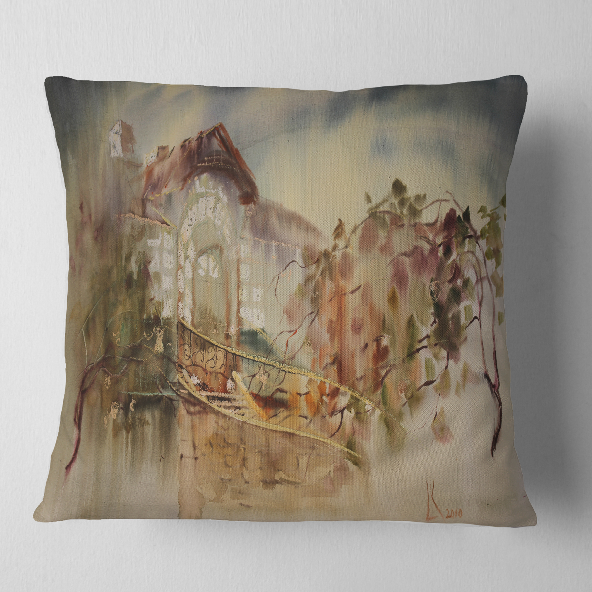 Designart Abstract Old Building Watercolor - Abstract Throw Pillow - 18x18