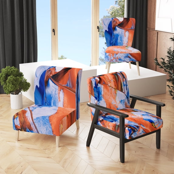 Designart "Abstract Orange And Blue Junction" Upholstered Modern Accent Chair and Arm Chair