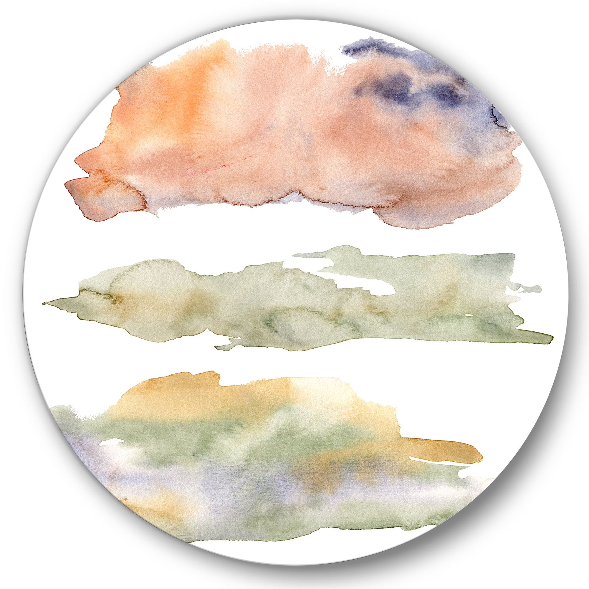 Designart 'Abstract Orange Blue and Beige Green Clouds' Modern Circle Metal Wall Art 23x23 - Disc of 23