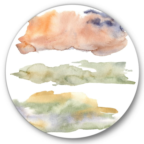 Designart 'Abstract Orange Blue and Beige Green Clouds' Modern Circle Metal Wall Art 36x36 - Disc of 36