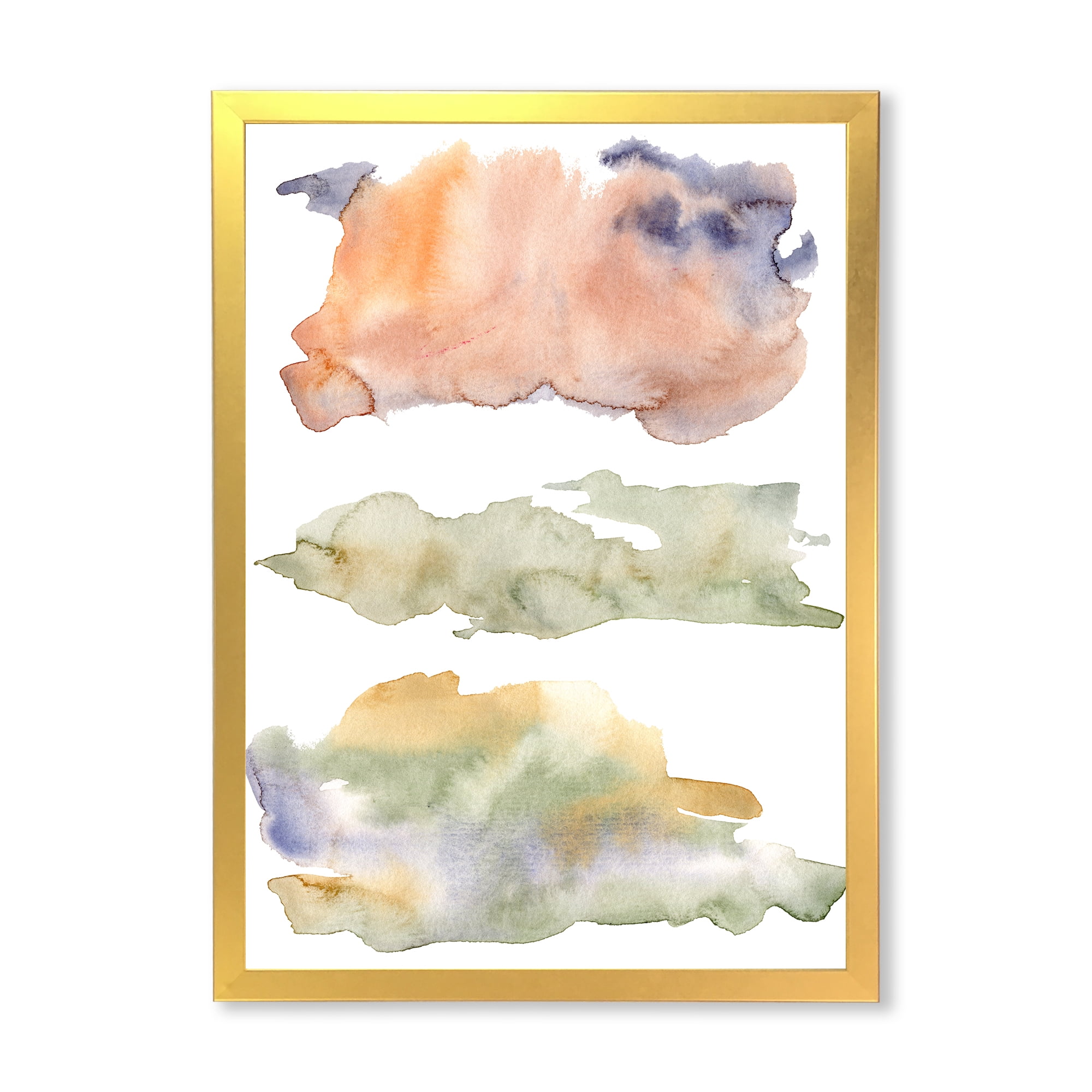 Designart 'Abstract Orange Blue and Beige Green Clouds' Modern Framed Art Print