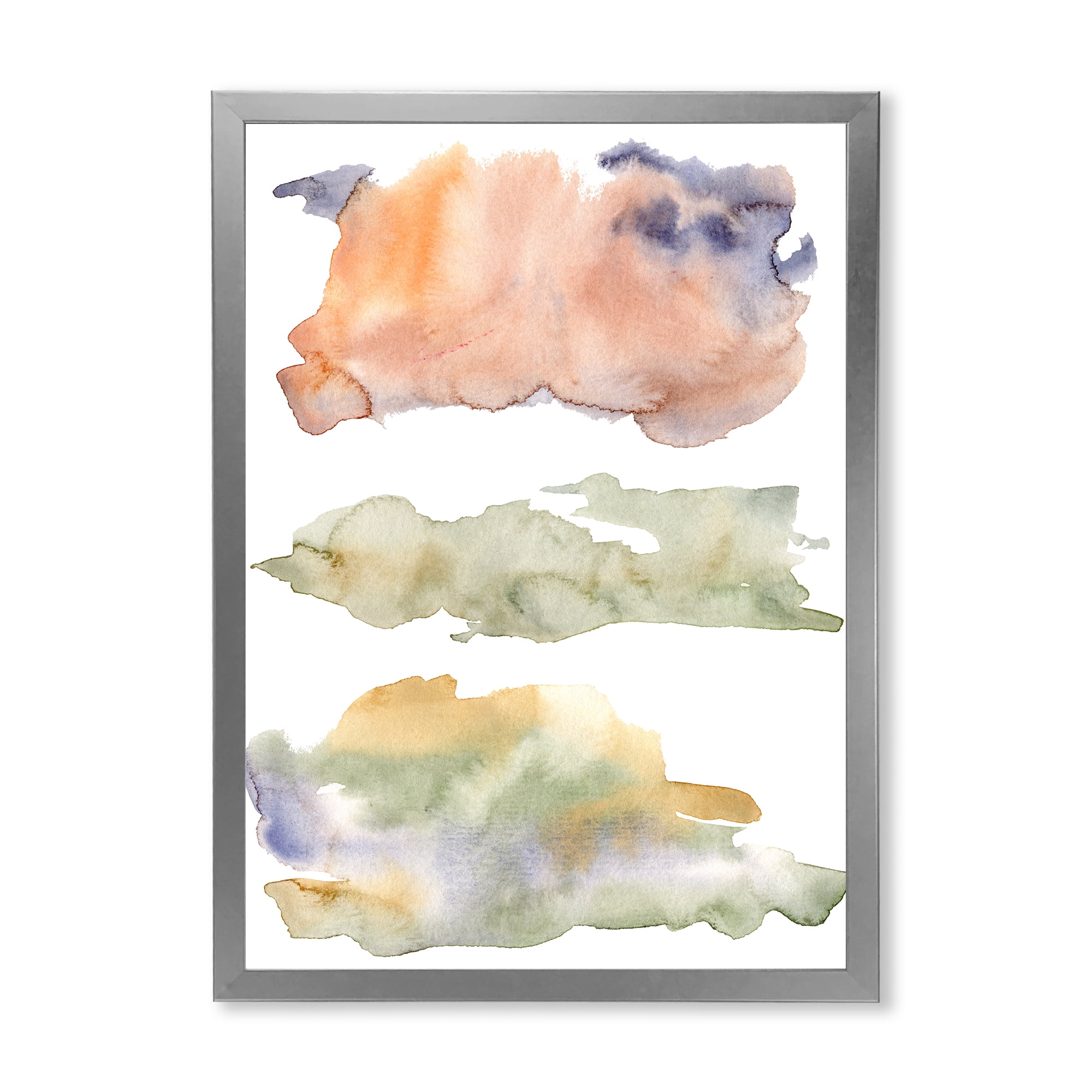 Designart 'Abstract Orange Blue and Beige Green Clouds' Modern Framed Art Print