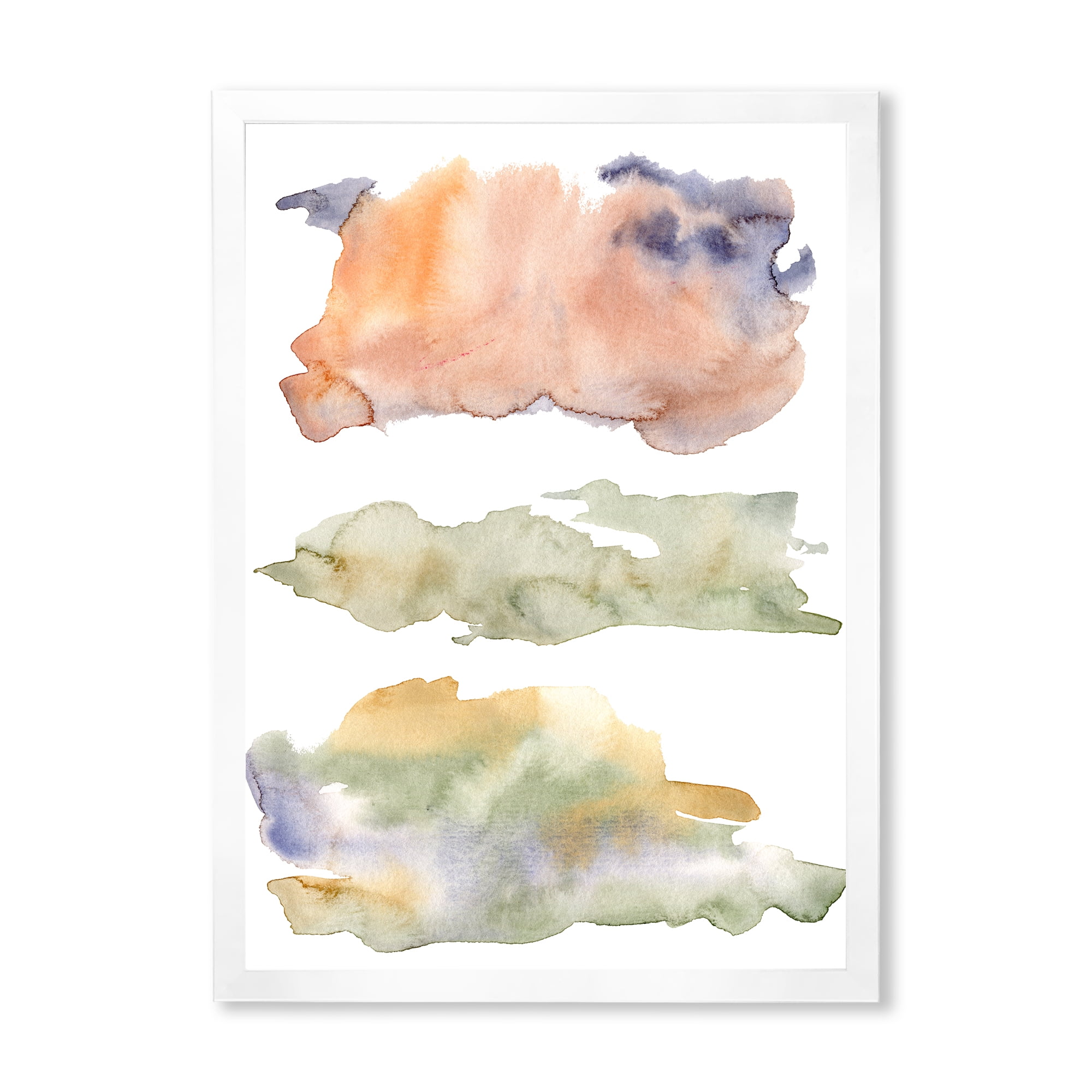 Designart 'Abstract Orange Blue and Beige Green Clouds' Modern Framed Art Print
