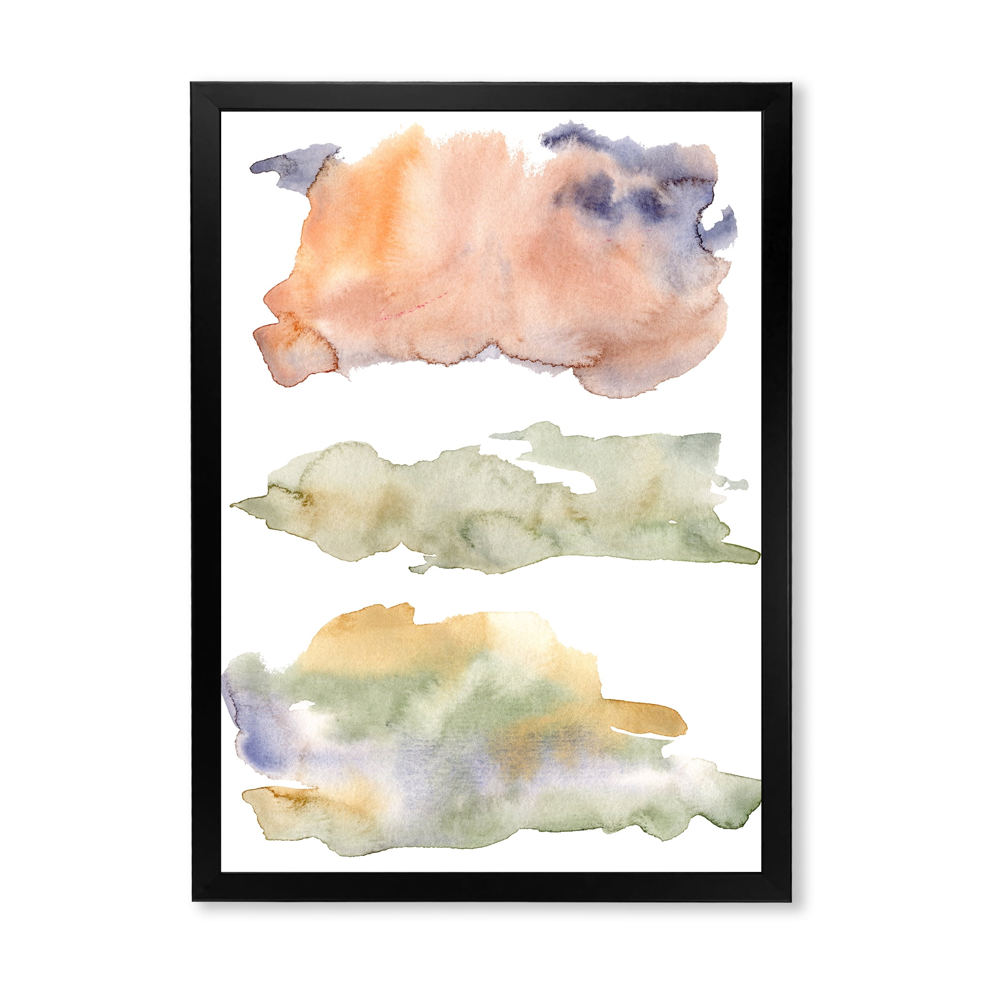 Designart 'Abstract Orange Blue and Beige Green Clouds' Modern Framed Art Print