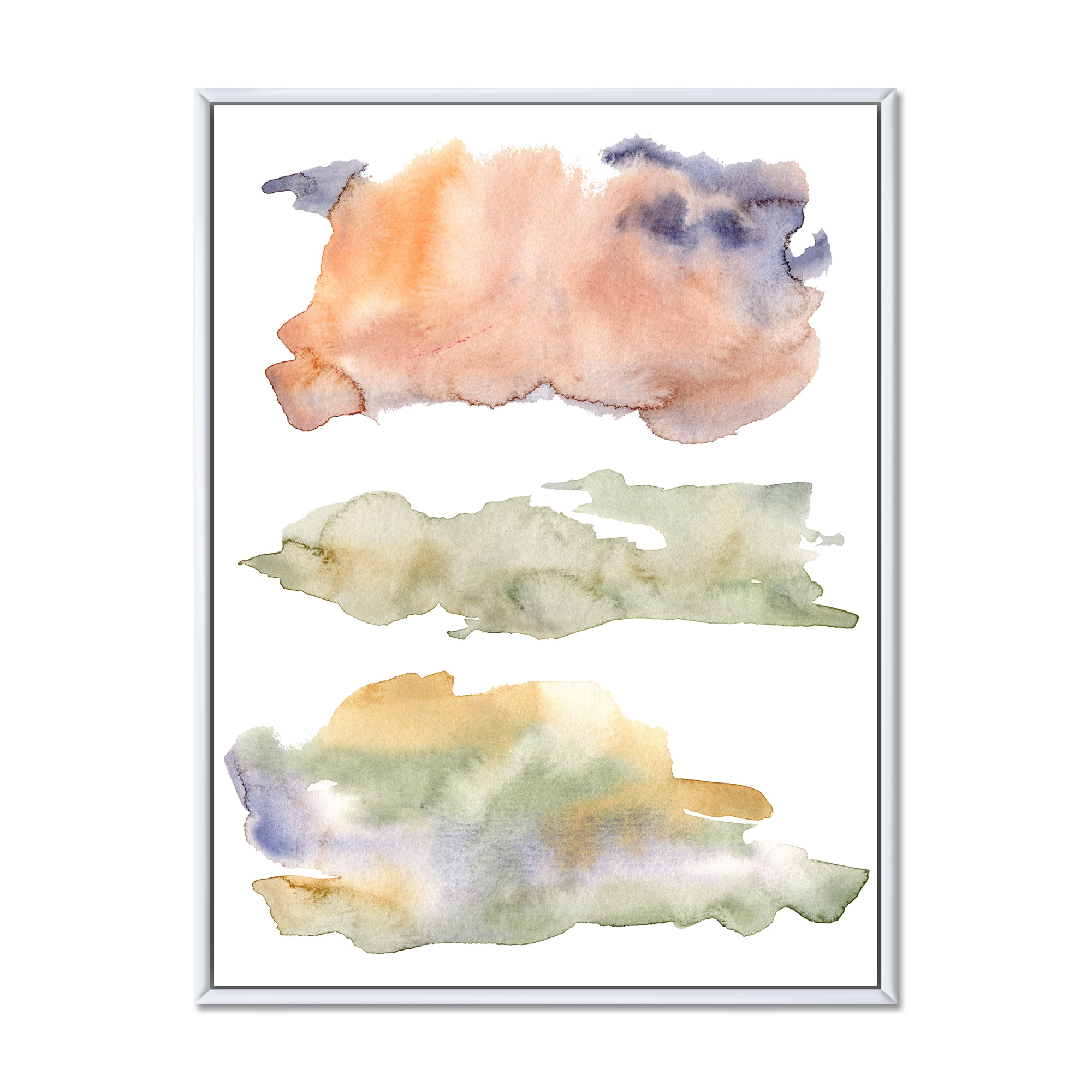 Designart 'Abstract Orange Blue and Beige Green Clouds' Modern Framed Canvas Wall Art Print