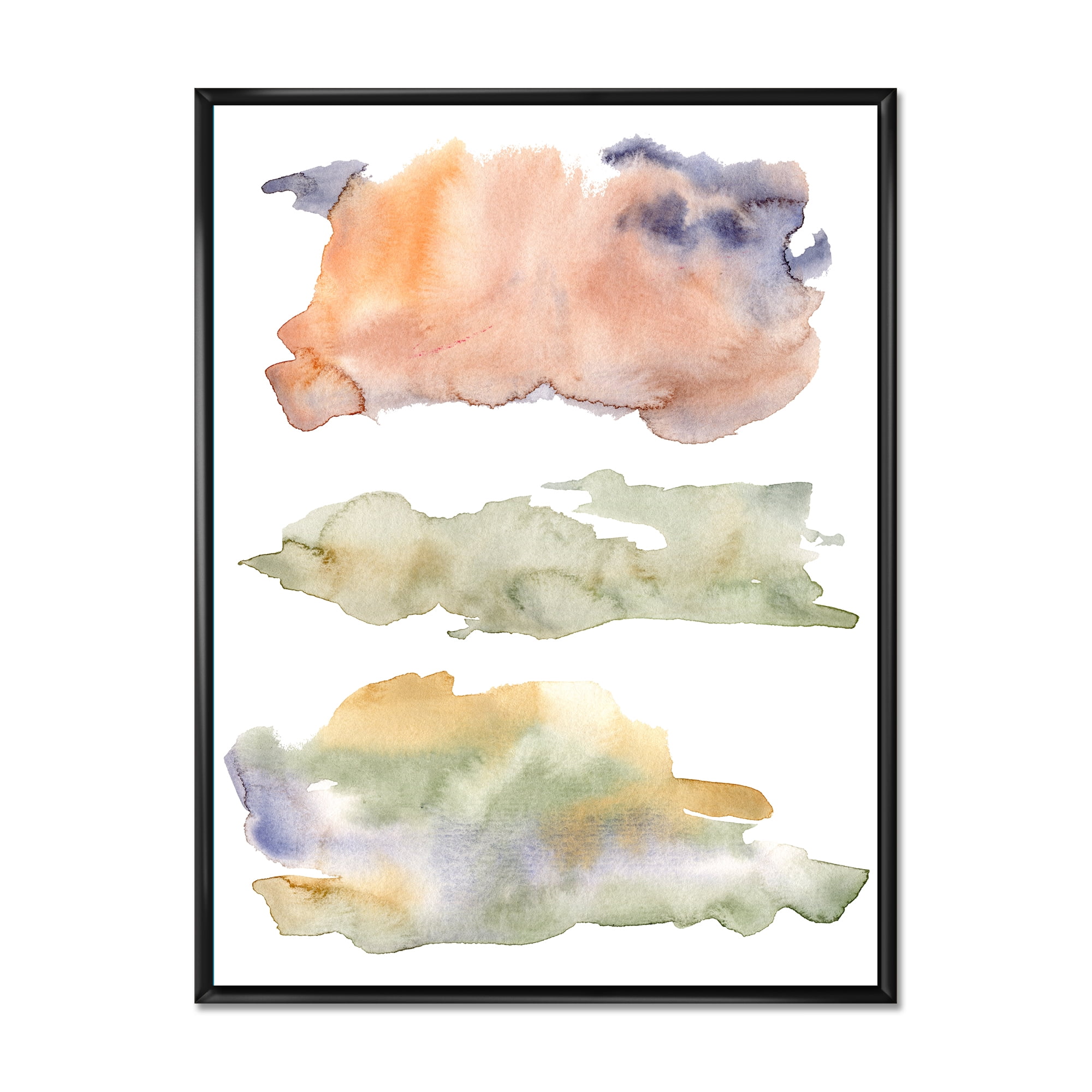 Designart 'Abstract Orange Blue and Beige Green Clouds' Modern Framed Canvas Wall Art Print