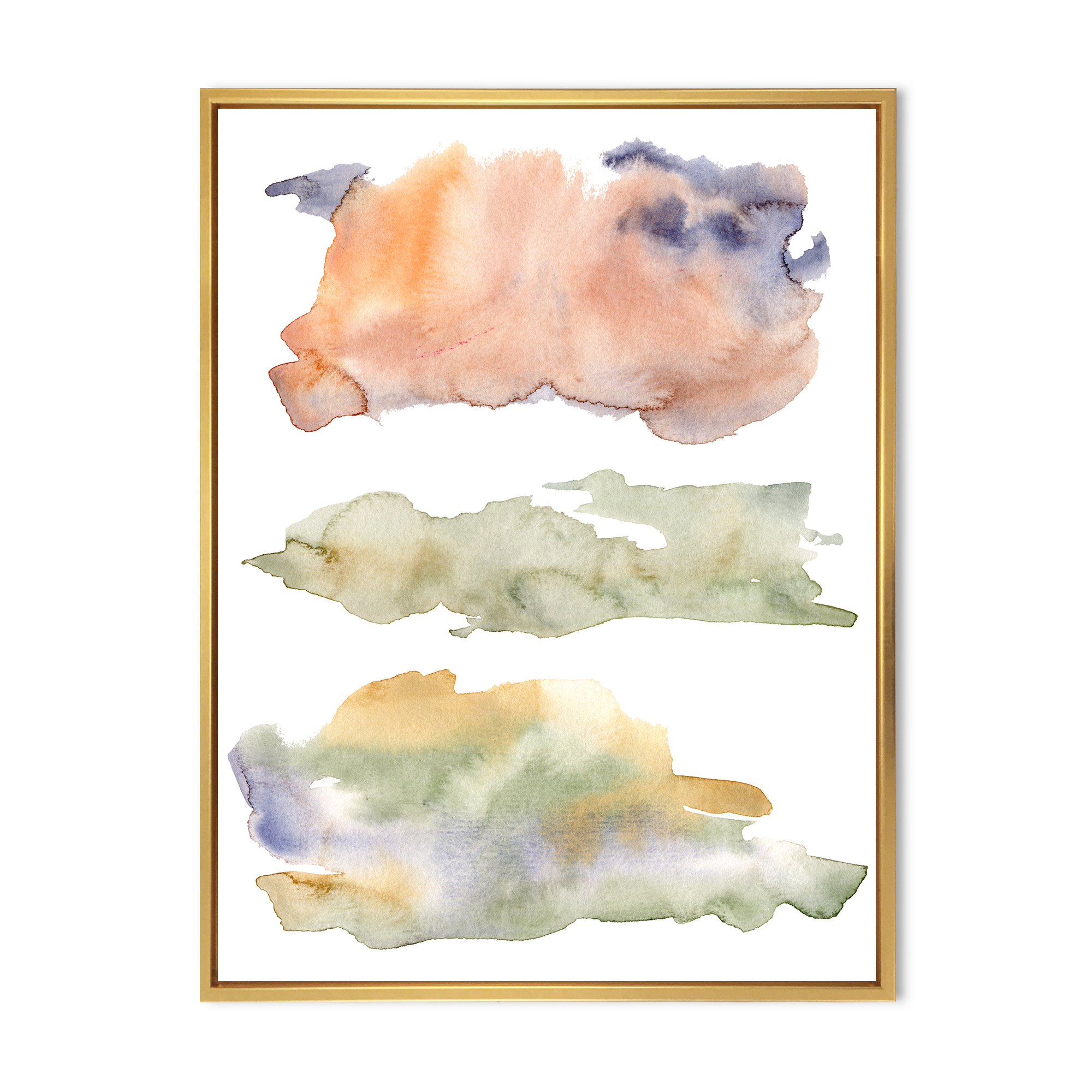 Designart 'Abstract Orange Blue and Beige Green Clouds' Modern Framed Canvas Wall Art Print