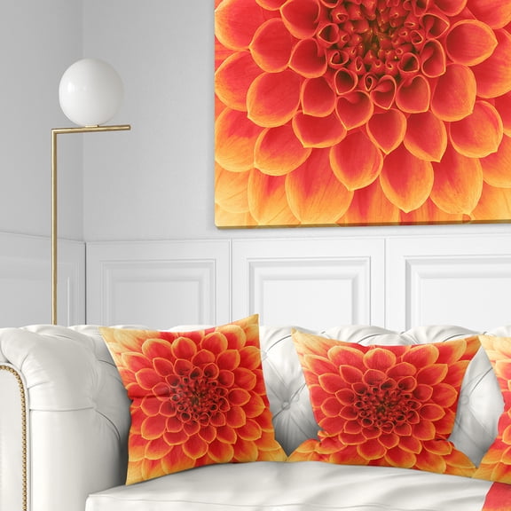 Designart Abstract Orange Flower Design - Floral Throw Pillow - 16x16